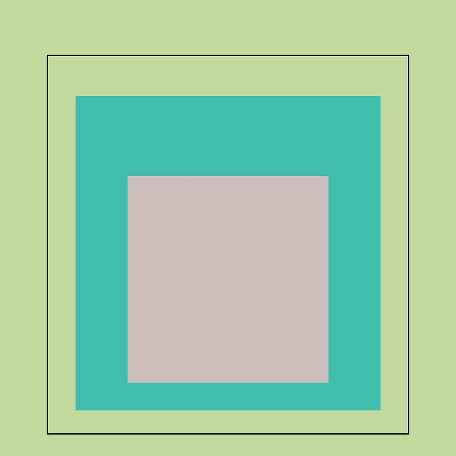 Pandan — Homage to the Square | Mid-Century Modern Art Print shown to scale on a wall above a sofa