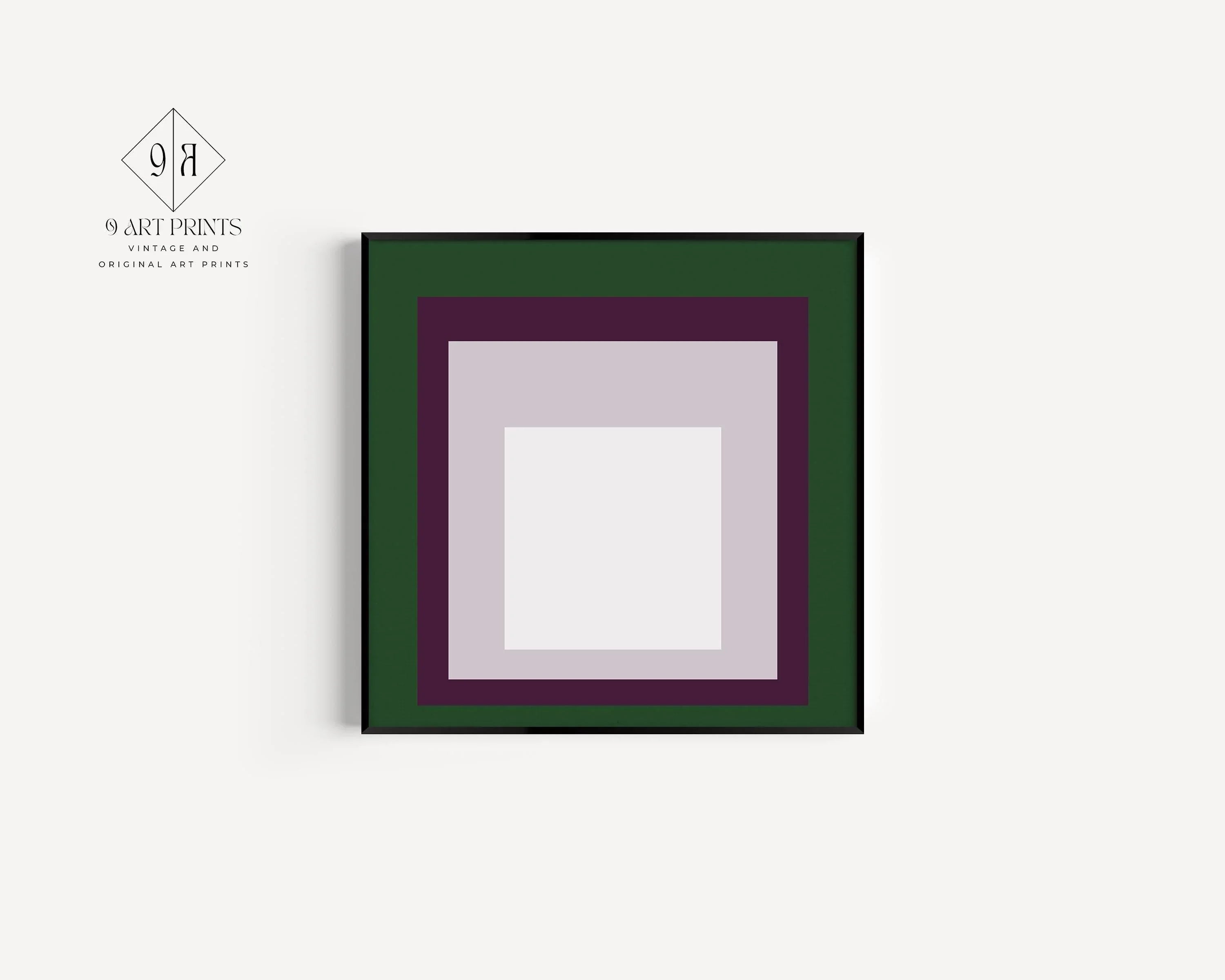 Josef Albers Inspired 'Temple' Giclee Print: Mid - Century Modern Art, Green Purple White - 9ArtPrints
