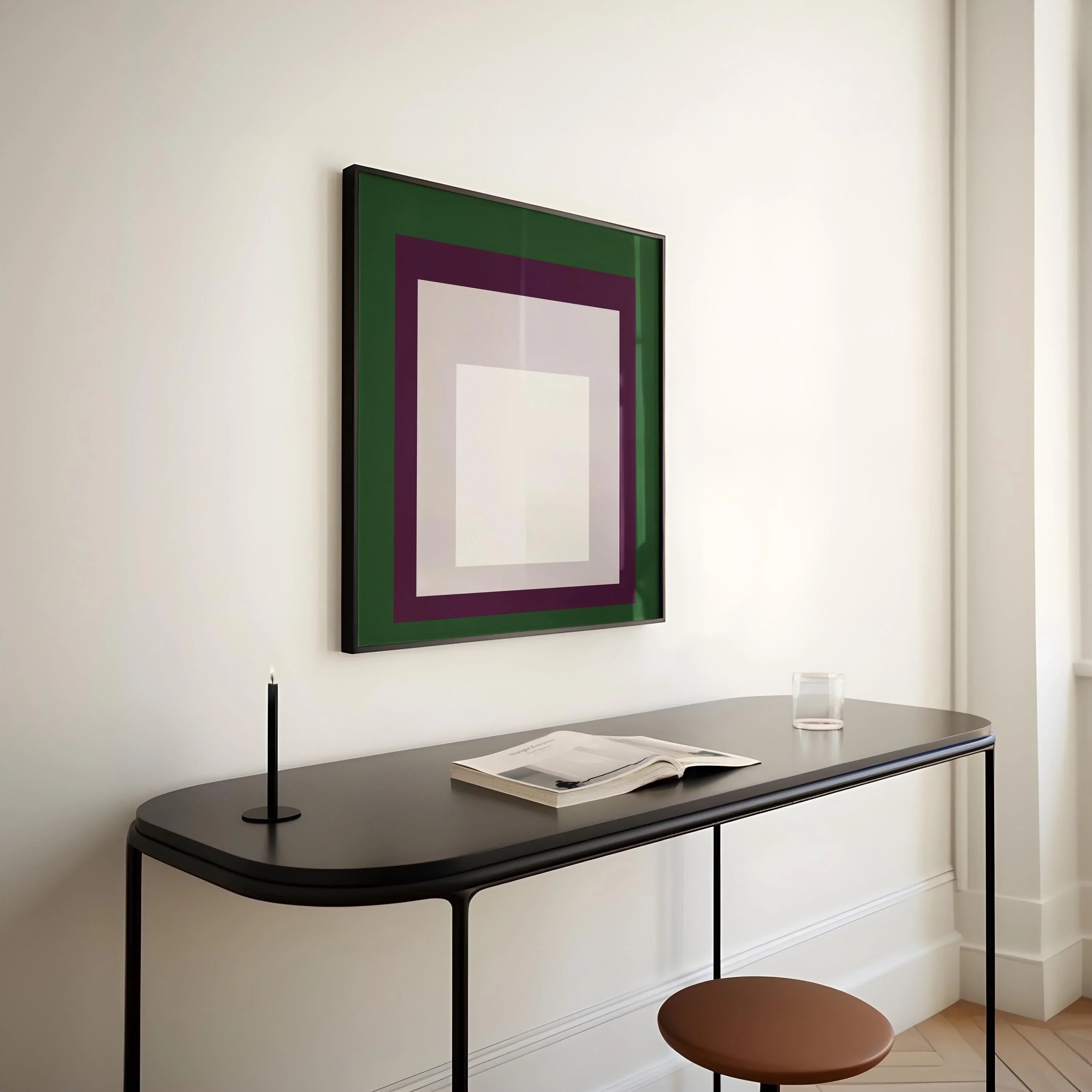 Josef Albers Inspired 'Temple' Giclee Print: Mid - Century Modern Art, Green Purple White - 9ArtPrints