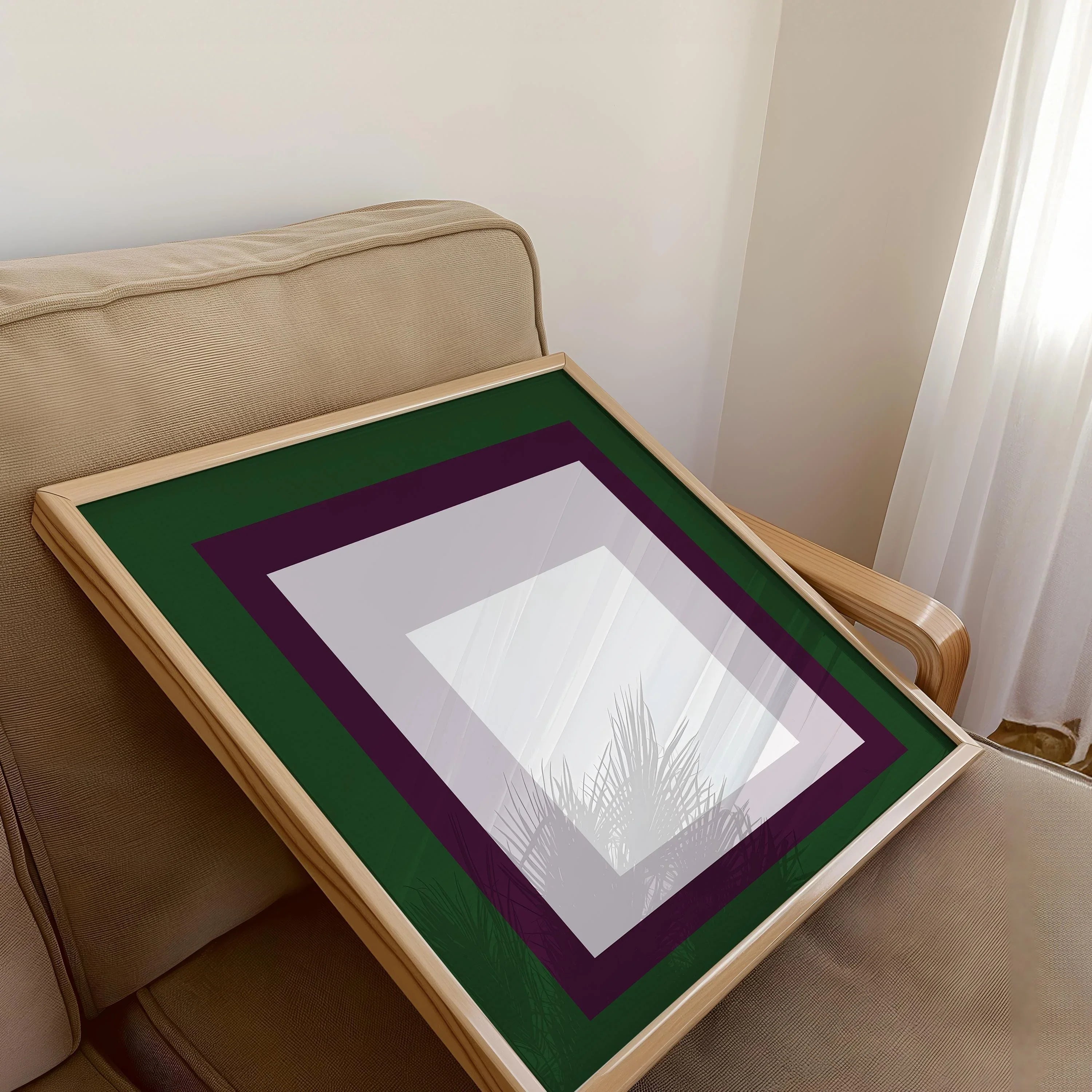 Josef Albers Inspired 'Temple' Giclee Print: Mid - Century Modern Art, Green Purple White - 9ArtPrints