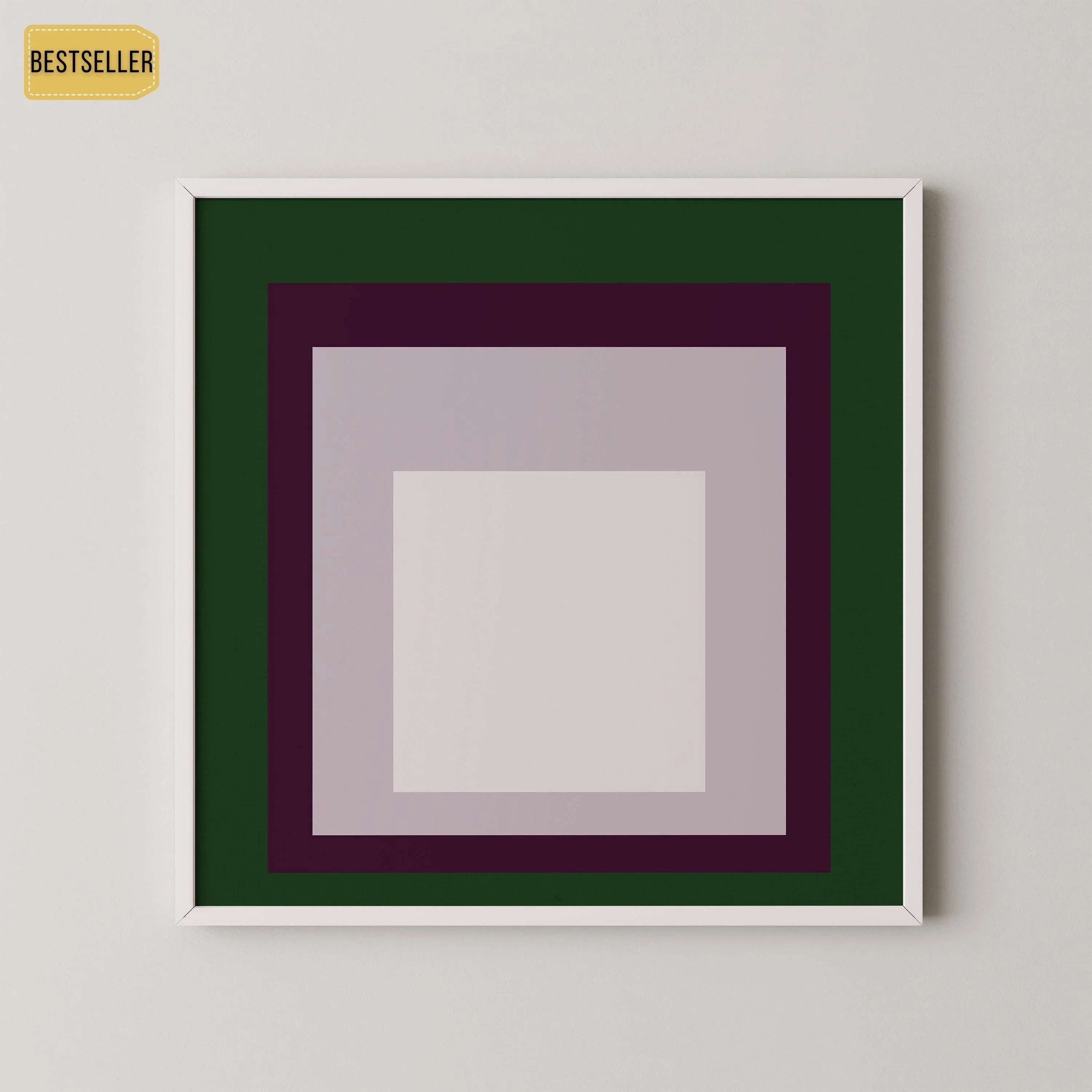 Josef Albers Inspired 'Temple' Giclee Print: Mid - Century Modern Art, Green Purple White - 9ArtPrints
