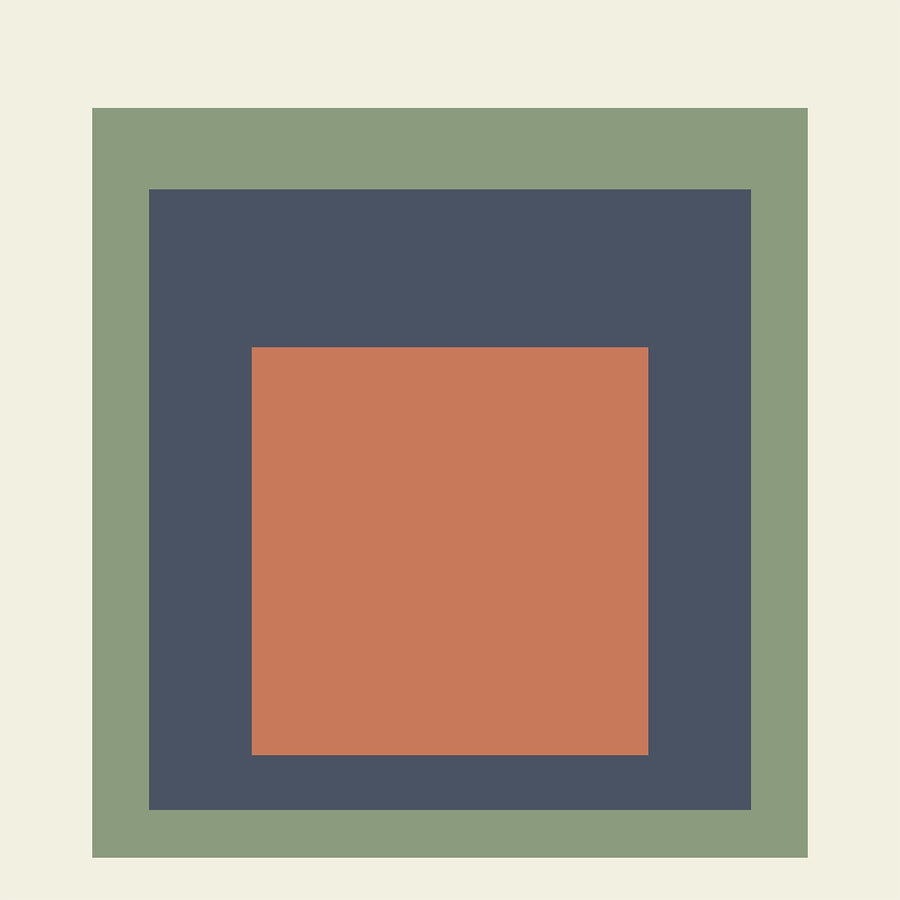 Tethys — Homage to the Square | Mid-Century Modern Art Print shown to scale on a wall above a sofa