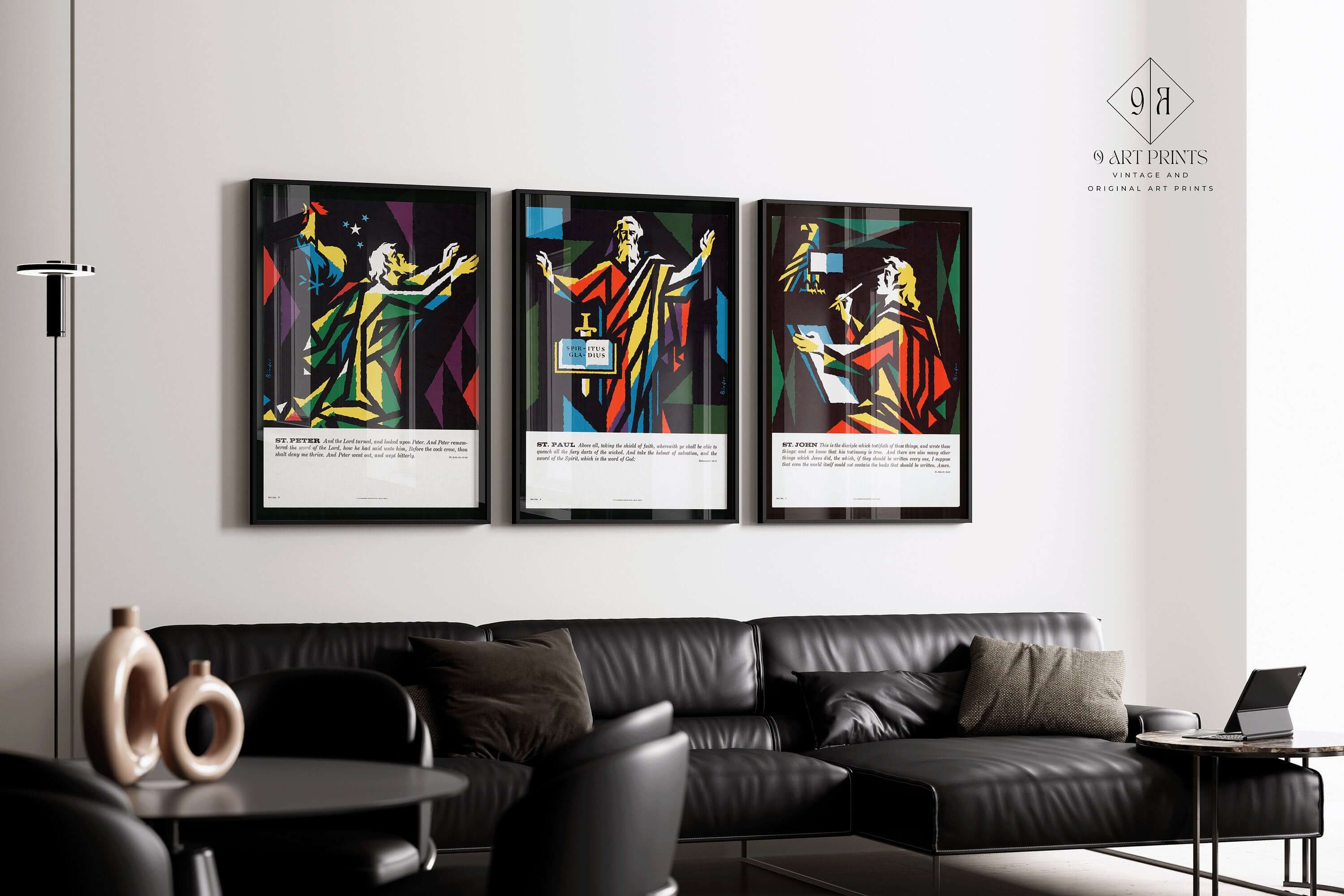 Josef Binder - St. Peter, St. Paul and St. John | Set of 3 Christian Art Posters, Mid - century Modern Design (available framed or unframed) - 9ArtPrints