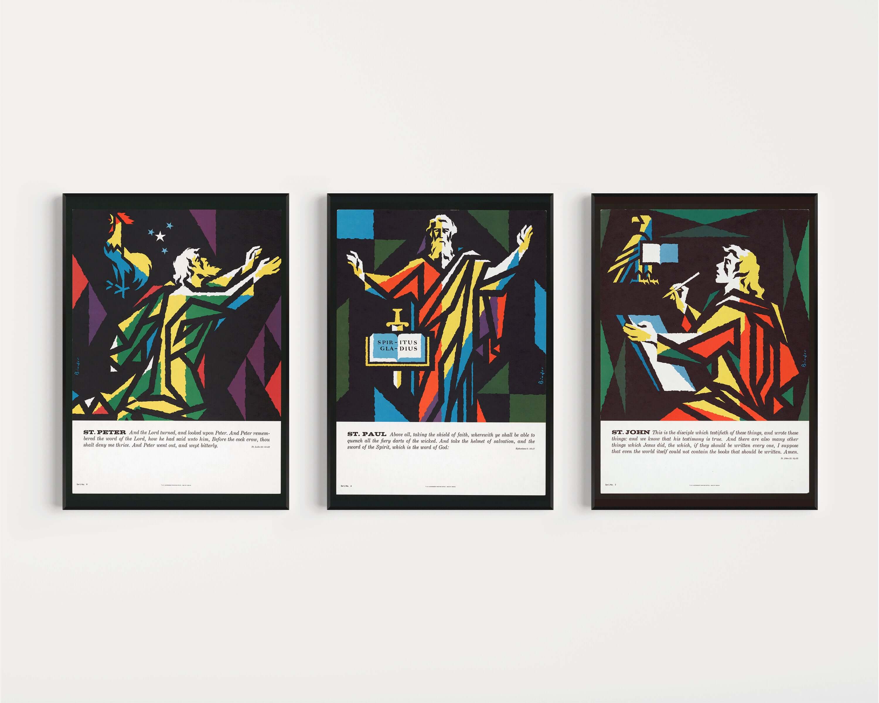 Josef Binder - St. Peter, St. Paul and St. John | Set of 3 Christian Art Posters, Mid - century Modern Design (available framed or unframed) - 9ArtPrints