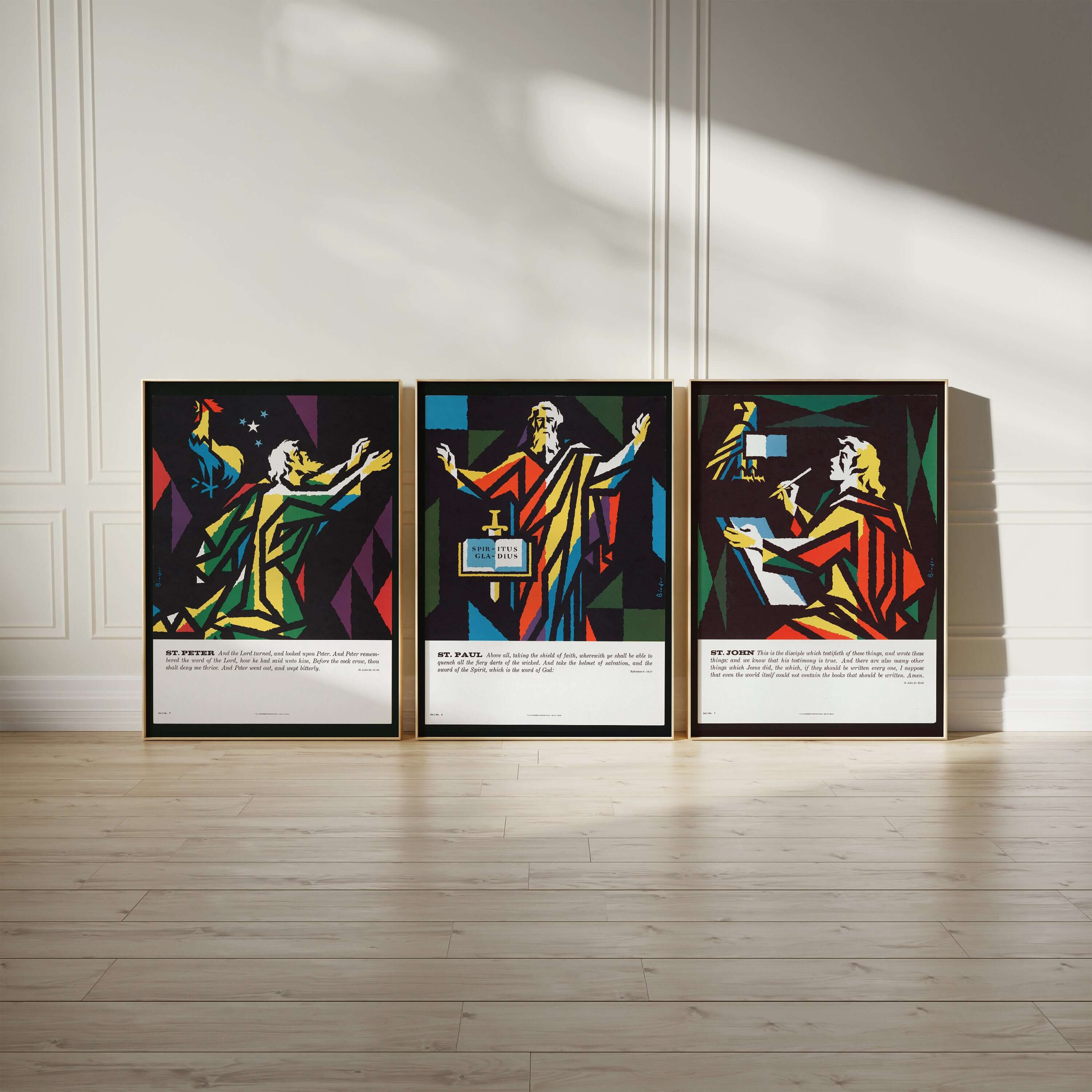 Josef Binder - St. Peter, St. Paul and St. John | Set of 3 Christian Art Posters, Mid - century Modern Design (available framed or unframed) - 9ArtPrints