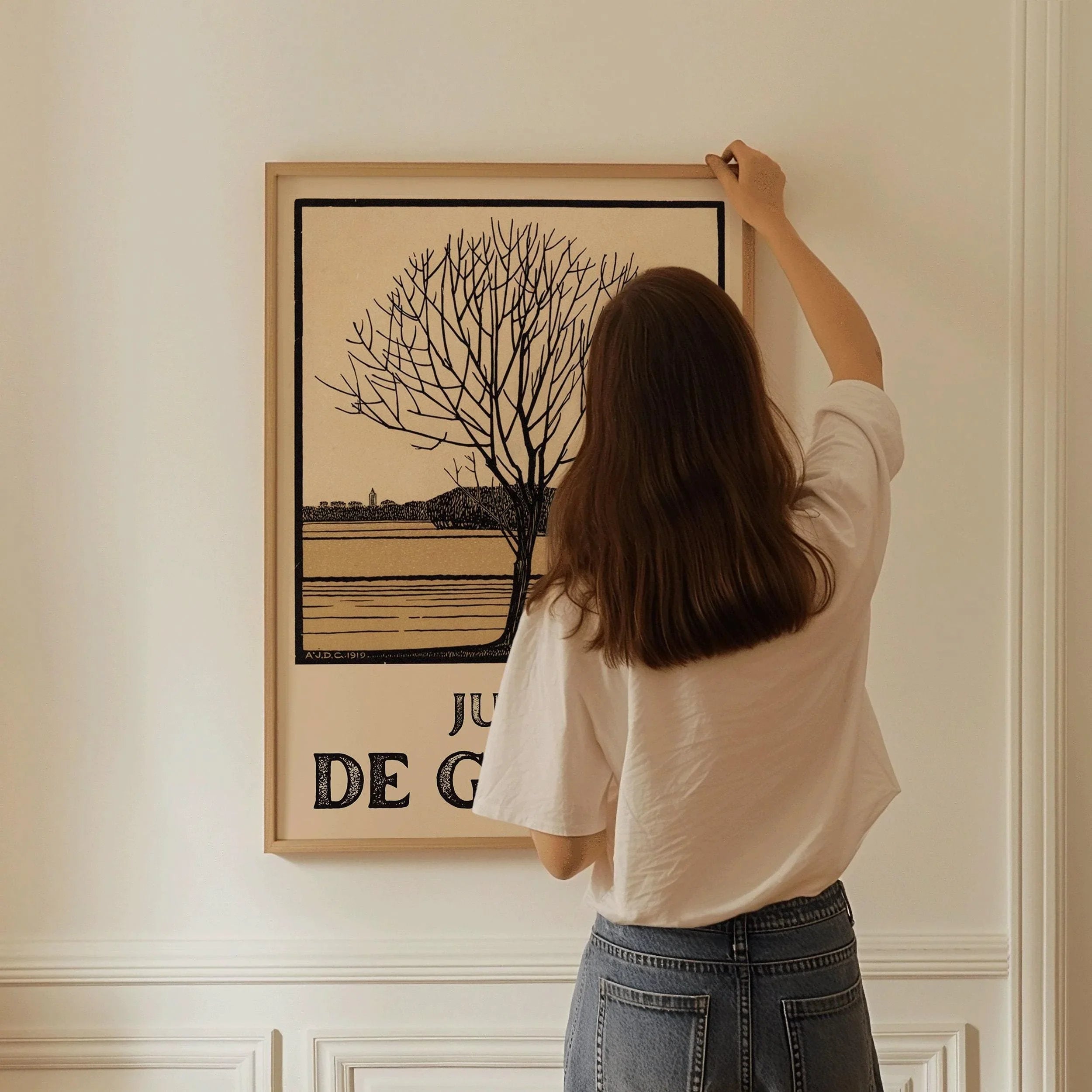 Julie de Graag - Kale Bloom | Vintage Beige Sketch Art (available handframed ready to hang or unframed) - 9ArtPrints