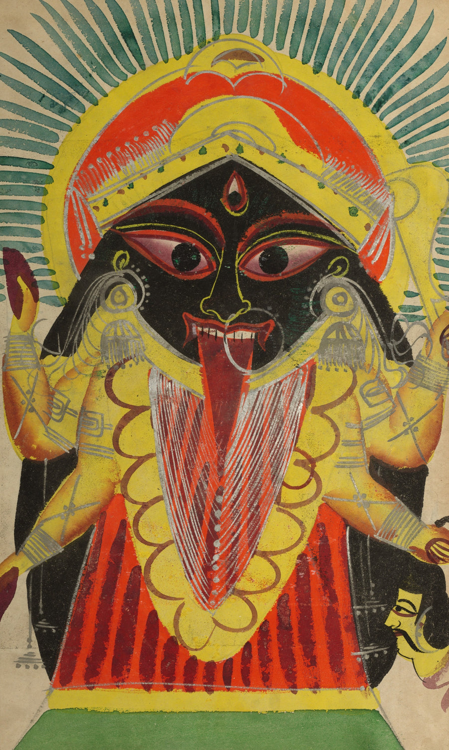 Kalighat painter — The Goddess Kali | Kalighat Painting Print shown to scale on a wall above a sofa