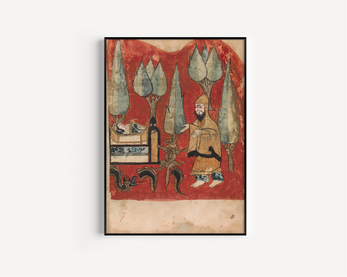Kalila wa Dimna: The Ascetic Finds his Son Alive in his Crib | Islamic Manuscript Painting Print