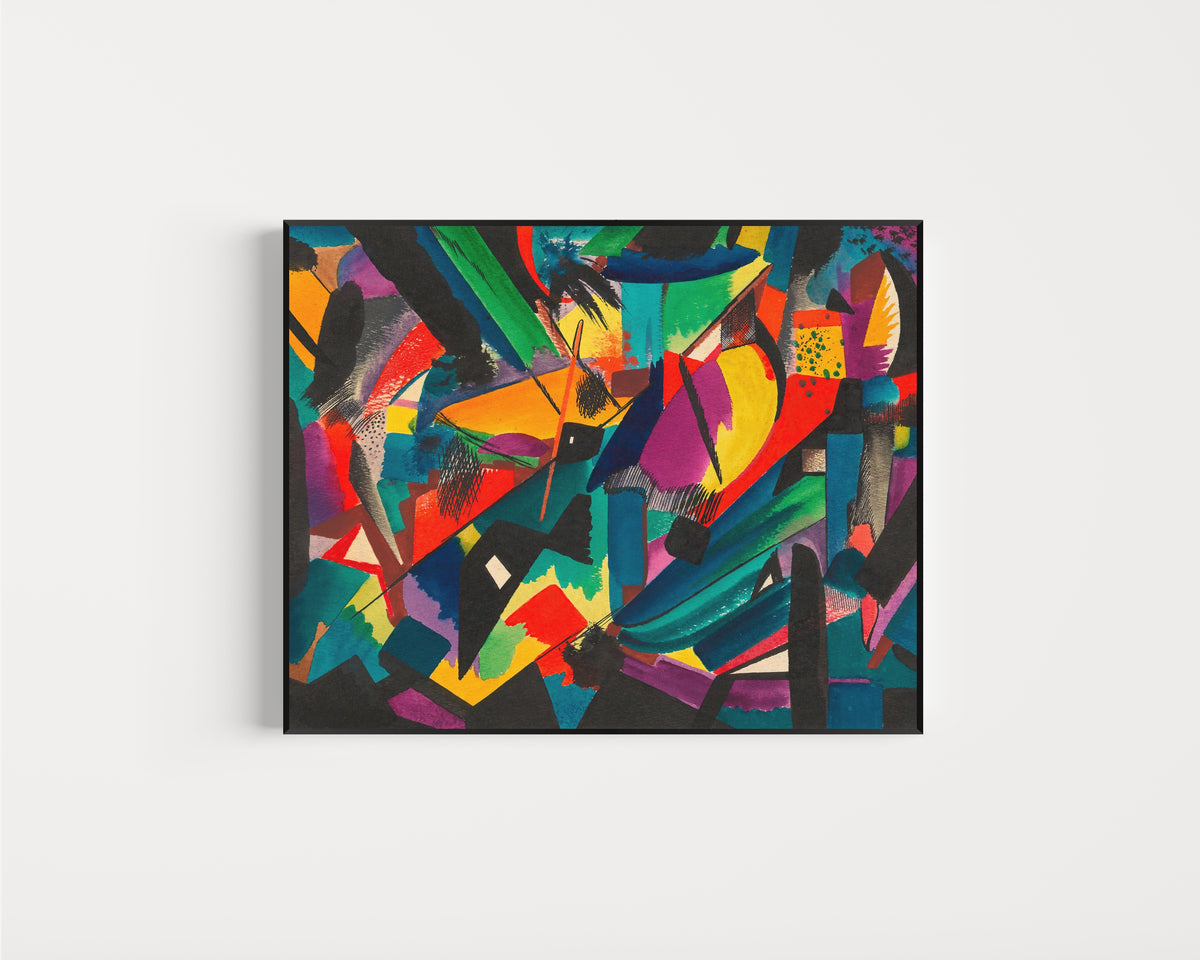 Framed art print of Dissonanzen (Dissonances) by Karl Wiener, in a slim black frame on a plain white wall