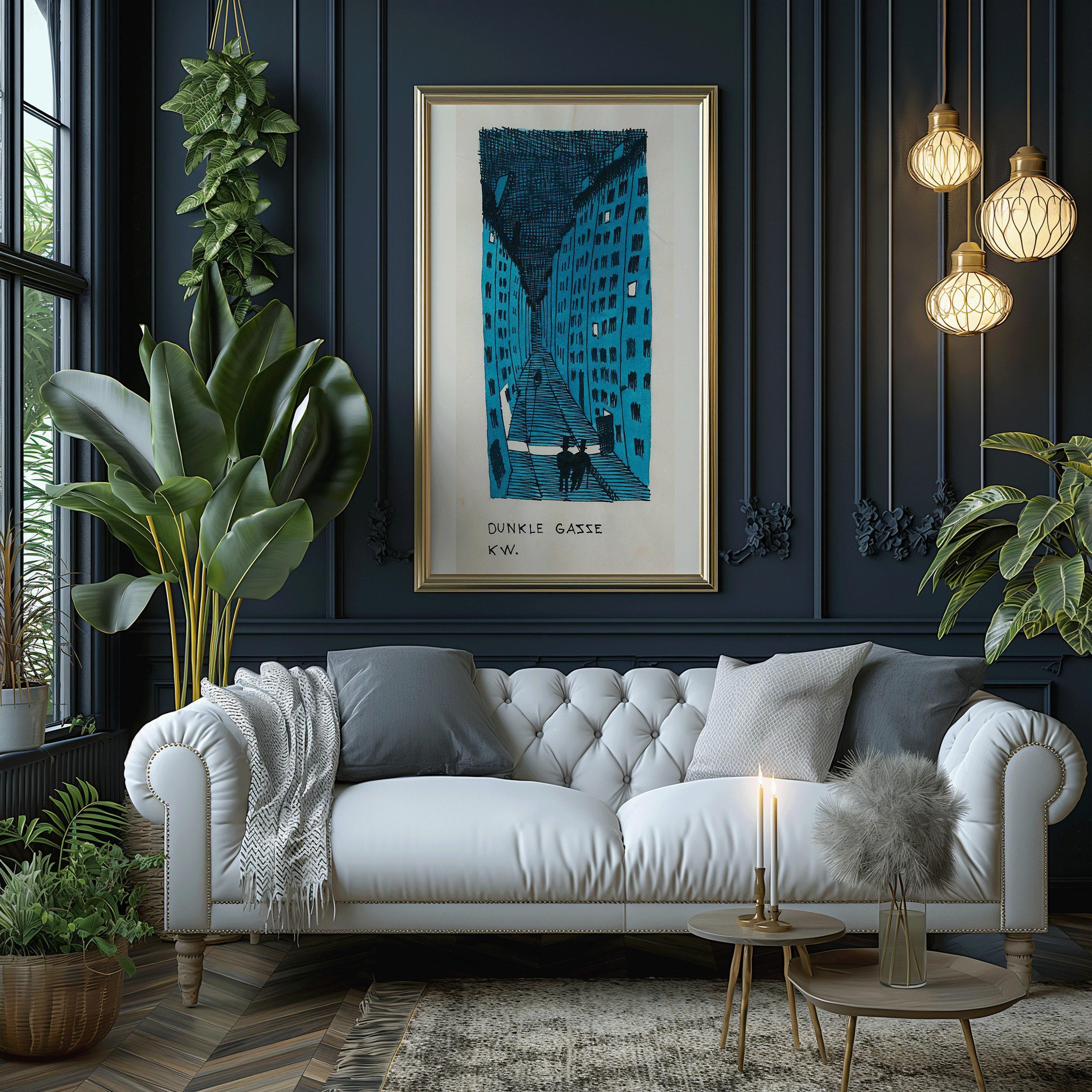 Karl Wiener "Dunkle Gasse" Art Print: Vintage Framed Vertical Alleyway (2x1) - 9ArtPrints