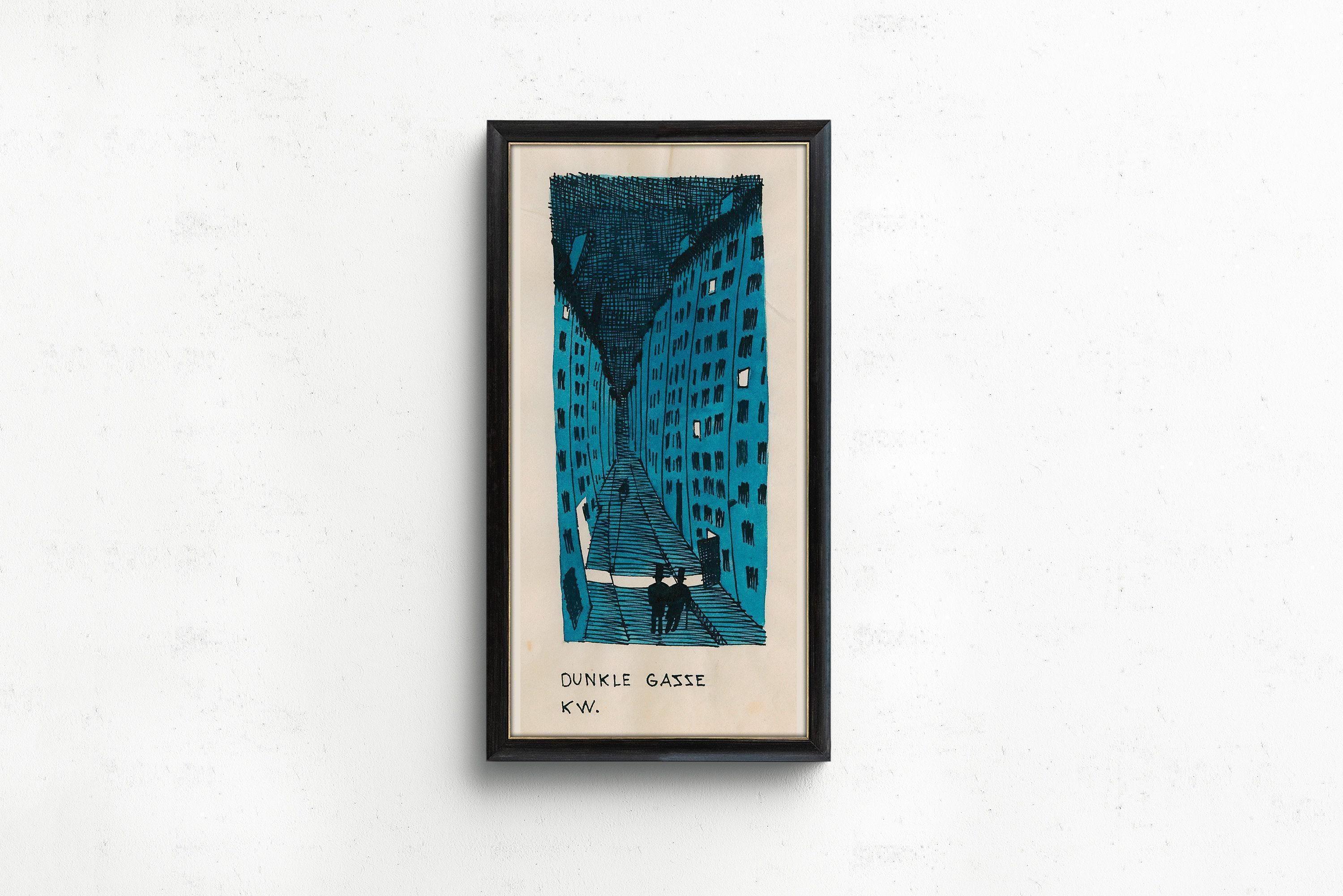 Karl Wiener "Dunkle Gasse" Art Print: Vintage Framed Vertical Alleyway (2x1) - 9ArtPrints