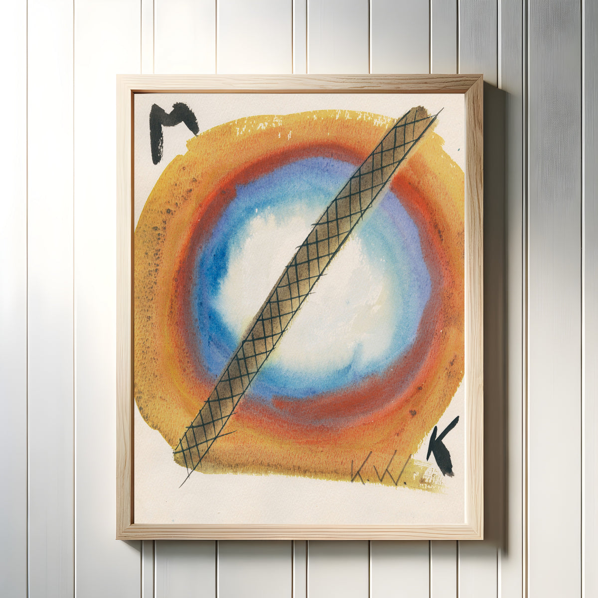 Framed art print of From My Life No. 17 by Karl Wiener, in a light wood frame on a white panelled wall