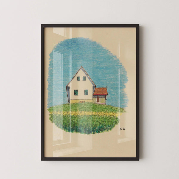 Karl Wiener — House in Meadow | Modernist Illustration Print