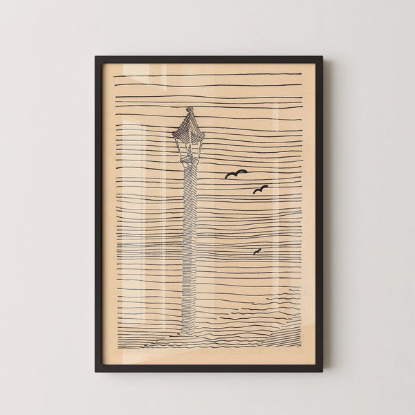 Karl Wiener — Lantern and Three Birds | Modernist Sketch Print