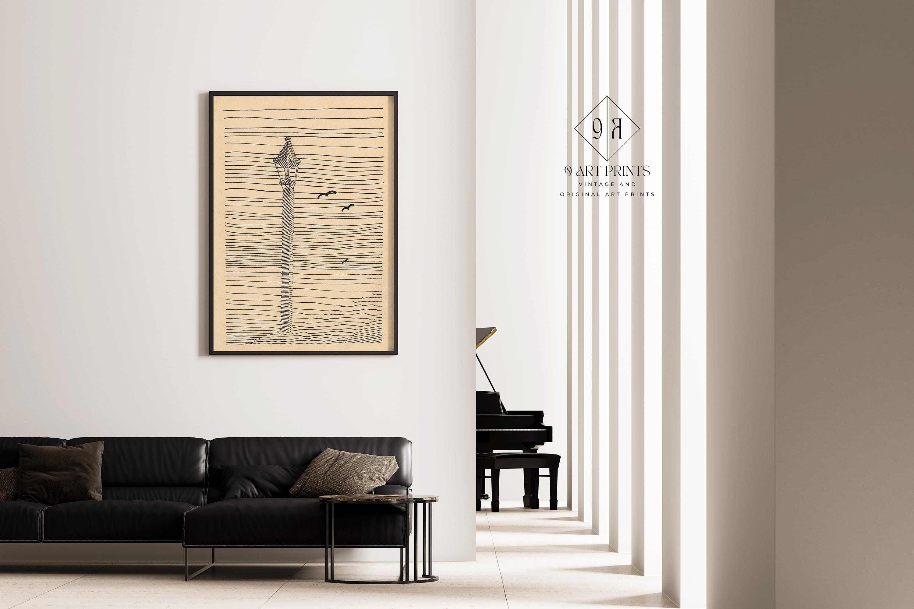 Karl Wiener - Lantern and Three Birds | Minimalist Beige Sketch Art (available handframed or unframed) - 9ArtPrints