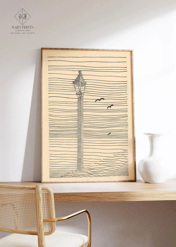 Karl Wiener — Lantern and Three Birds | Modernist Sketch Print