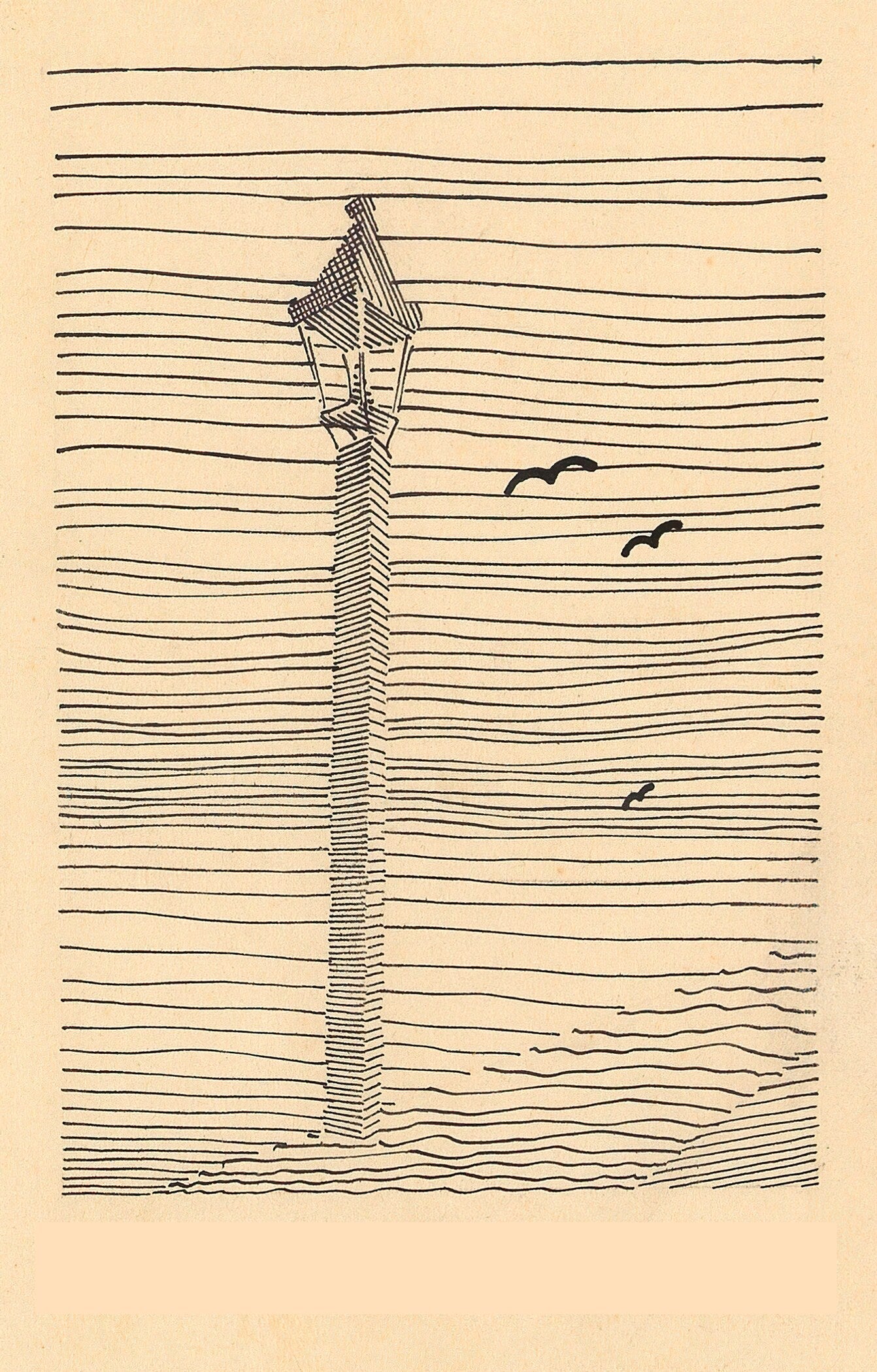 Karl Wiener — Lantern and Three Birds | Modernist Sketch Print - 9ArtPrints