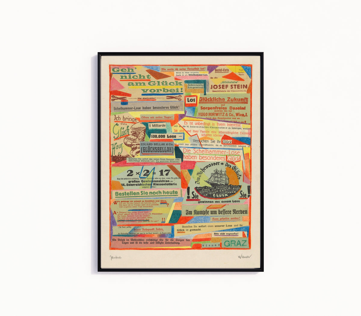 Framed art print of Plakat (Poster) by Karl Wiener, in a slim black frame on a plain white wall