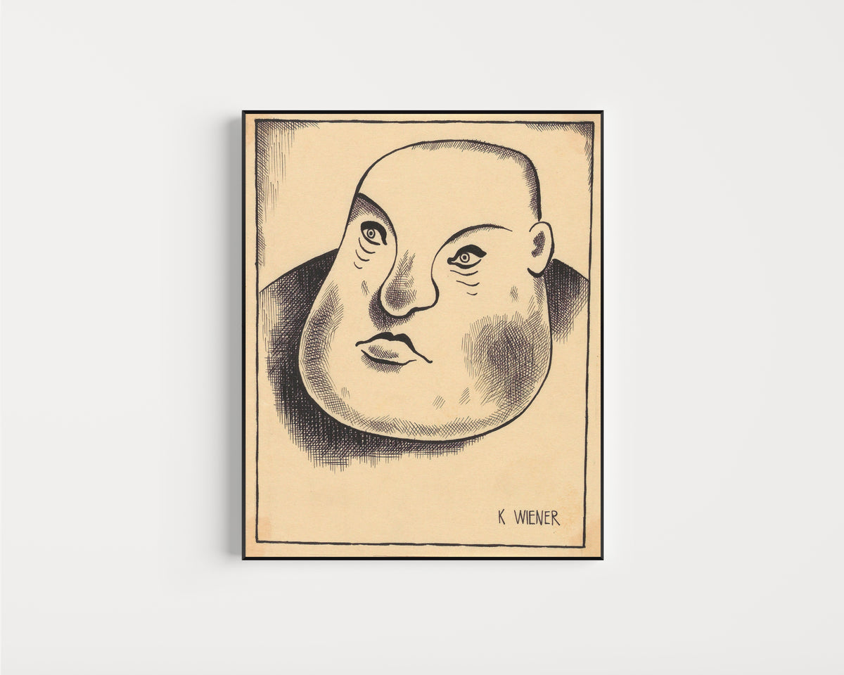 Framed art print of Spießbürger (Philistine) by Karl Wiener, in a slim black frame on a plain white wall