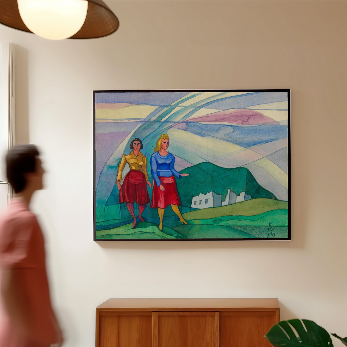 Framed art print of Untitled (from The 150 Sheets, No. 9) by Karl Wiener, in a slim black frame on a warm wall in a sunlit room