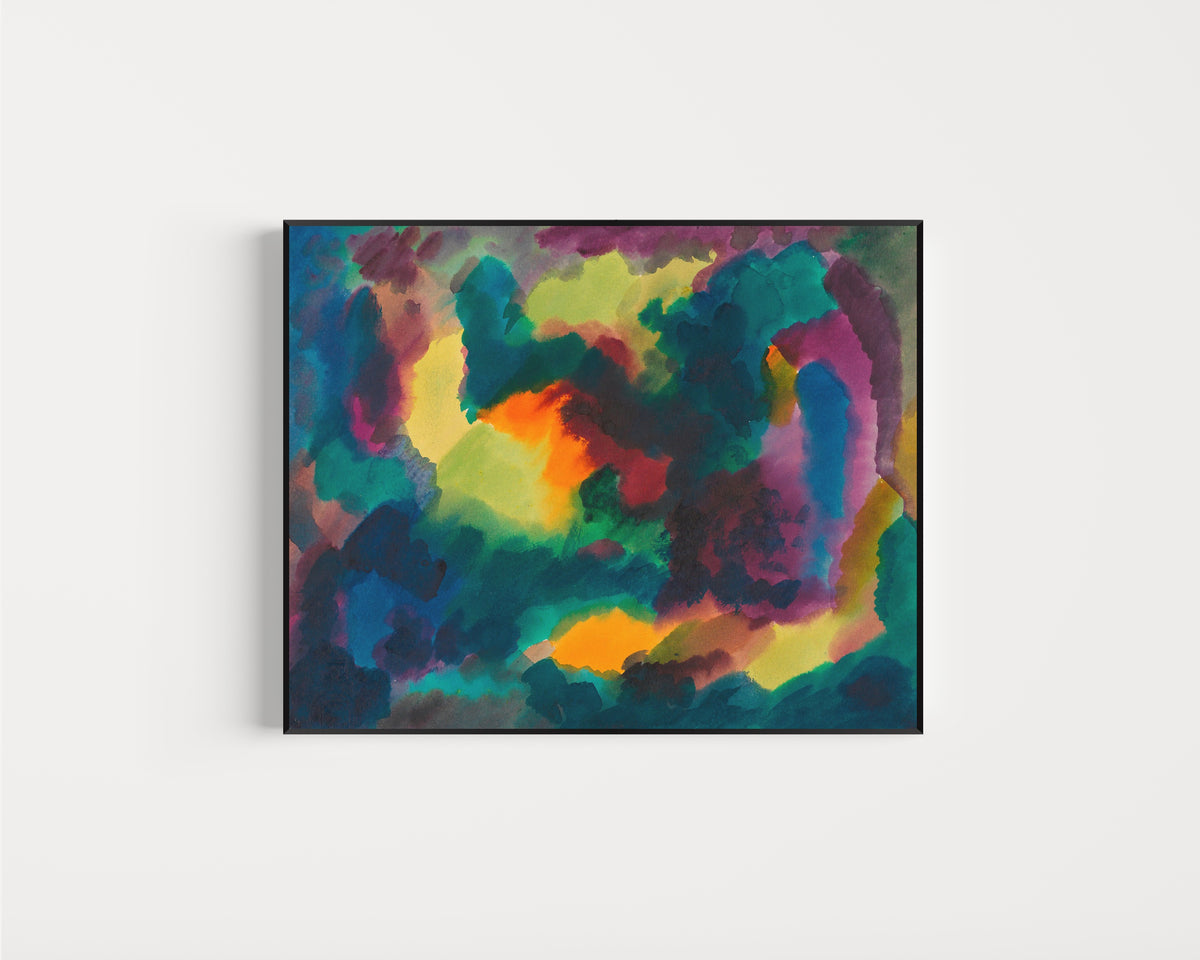 Framed art print of Zersetzung I (Decomposition I) by Karl Wiener, in a slim black frame on a plain white wall
