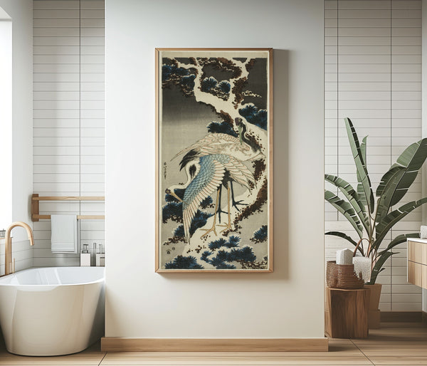 Katsushika Hokusai — Cranes on Snow-covered Pine | Japanese Woodblock Print (Ukiyo-e)