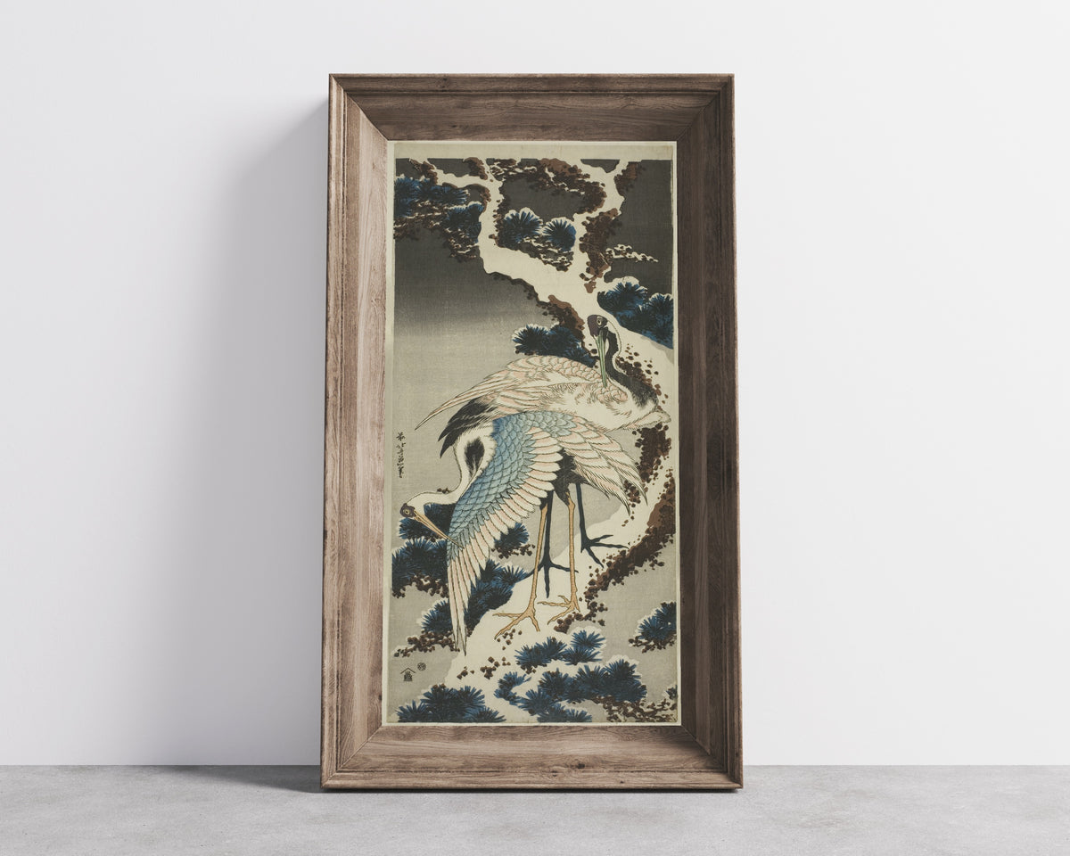 Katsushika Hokusai — Cranes on Snow-covered Pine | Japanese Woodblock Print (Ukiyo-e) - 9ArtPrints