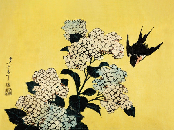 Katsushika Hokusai — Hydrangeas and Swallow | Ukiyo-e Print