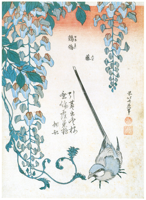 Katsushika Hokusai — Wagtail and Wisteria | Japanese Woodblock Print (Ukiyo-e)