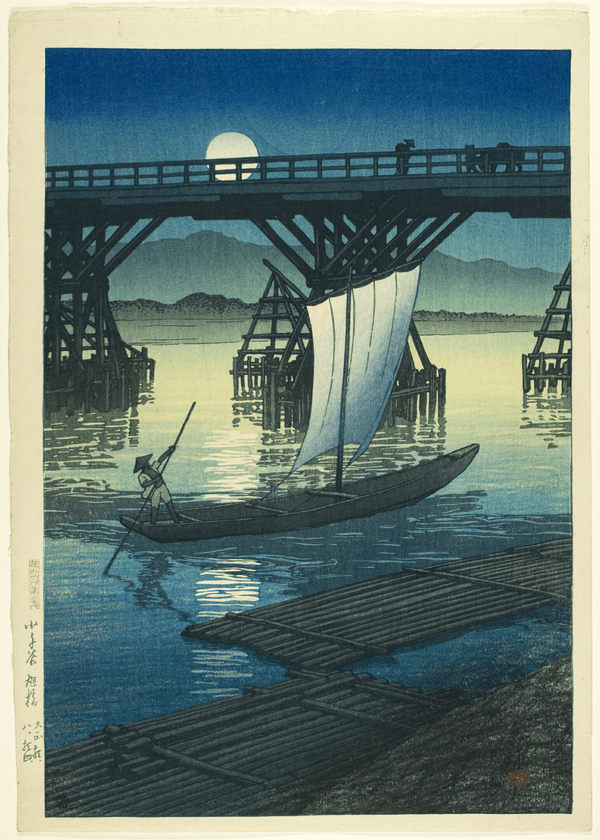 Kawase Hasui — Asahi Bridge Japanese Woodblock Art Print (Framed or Unframed) | Japanese Woodblock Print (Shin Hanga)