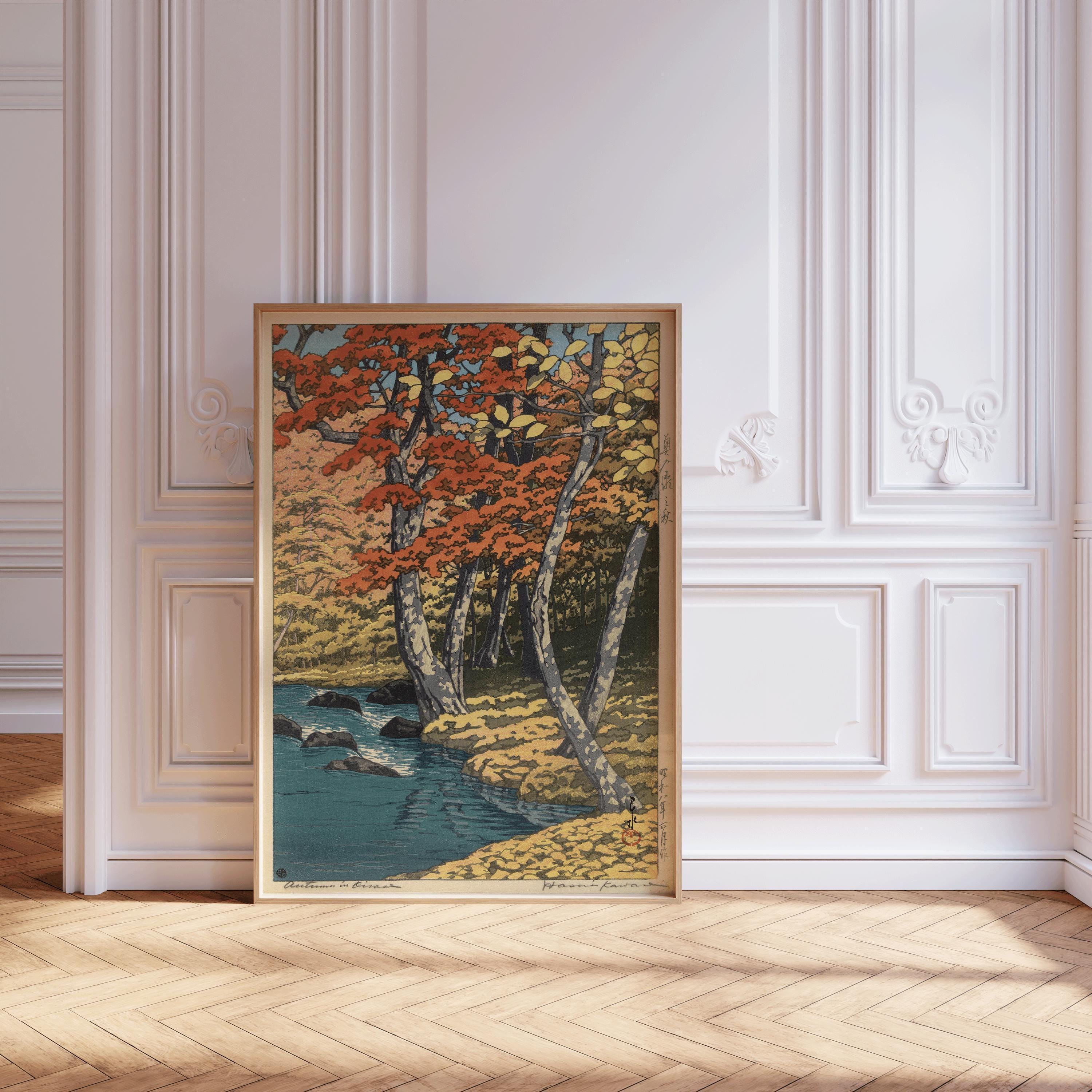 Kawase Hasui - Autumn in the Forest | PREMIUM GICLÉE PRINT | Tranquil Stream | Autumn Foliage Japanese Woodcut Art available handframed - 9ArtPrints