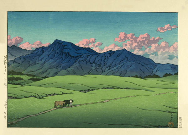 Kawase Hasui — Dusk at Aso Outer Crater Print: Japanese Woodblock Art (Shin Hanga)