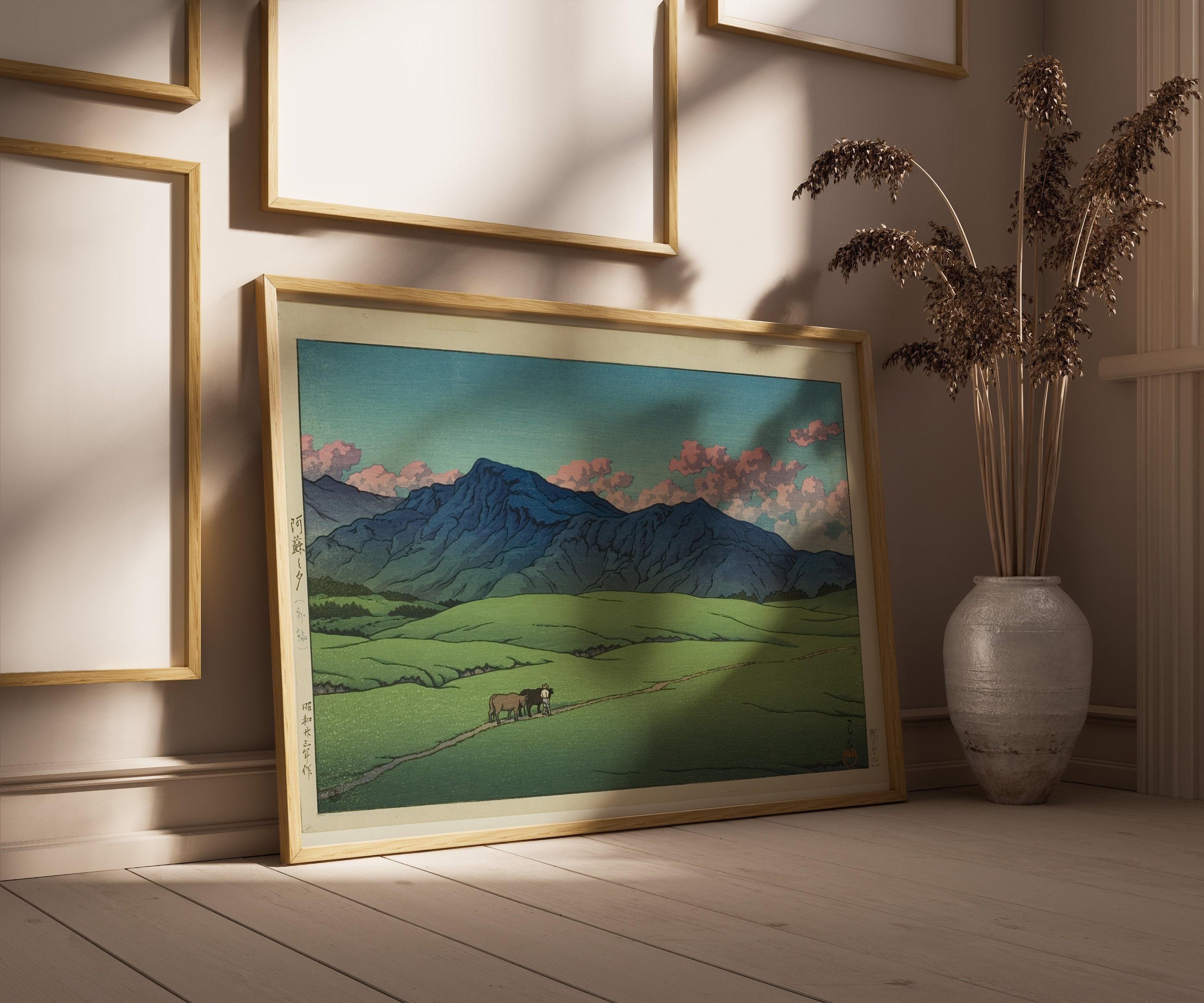Kawase Hasui - Dusk at Aso Print: Japanese Woodblock Art Giclee - 9ArtPrints