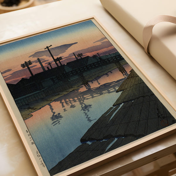 Kawase Hasui — Dusk at Kiba: Vintage Japanese Ukiyo-e | Japanese Woodblock Print (Shin Hanga)