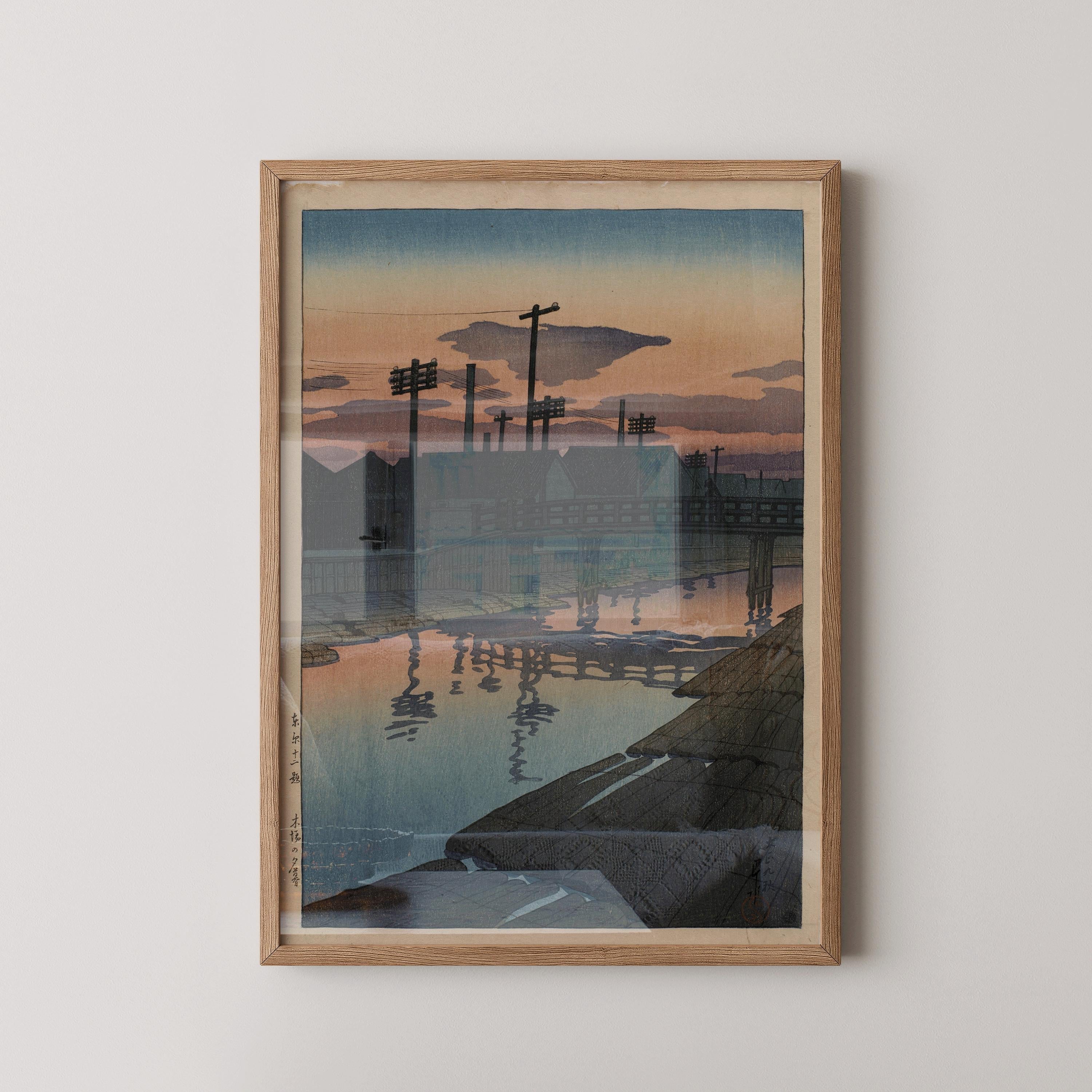 Kawase Hasui - Dusk at Kiba: Vintage Japanese Ukiyo - e Art Print - 9ArtPrints