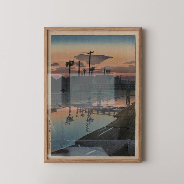 Kawase Hasui — Dusk at Kiba: Vintage Japanese Ukiyo-e | Japanese Woodblock Print (Shin Hanga)