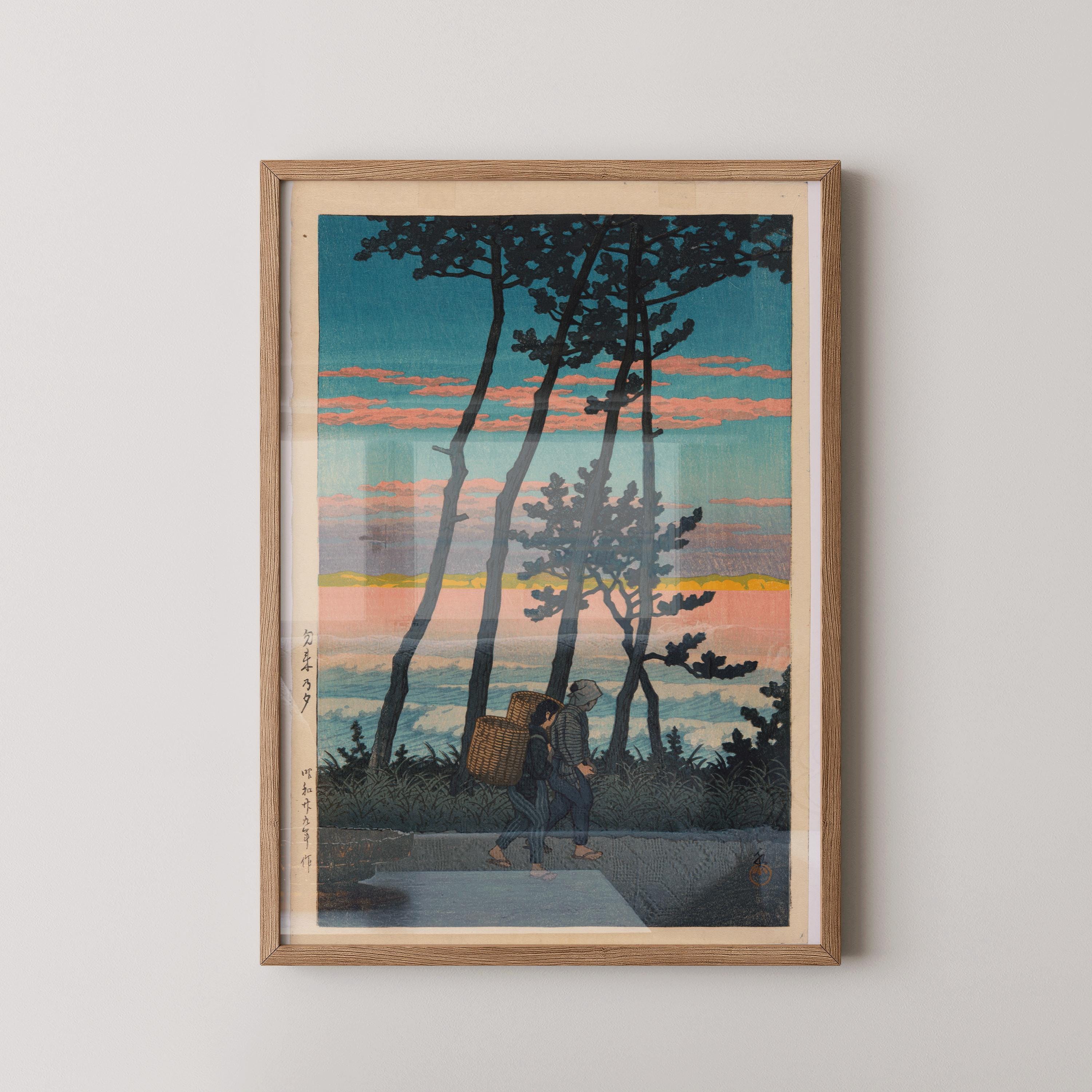 Kawase Hasui - Dusk at Nakaso: Vintage Japanese Woodblock Art Print - 9ArtPrints