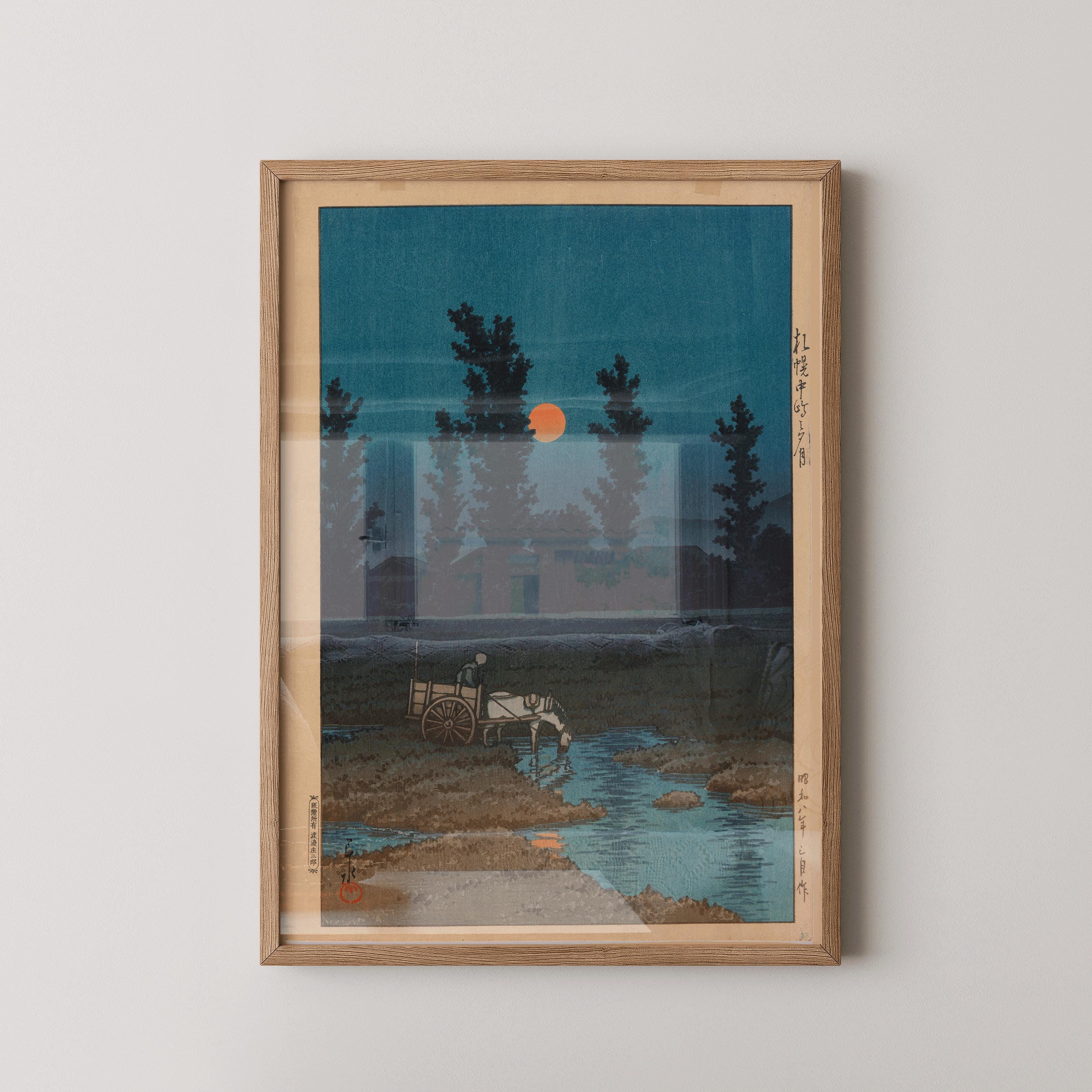 Kawase Hasui - Evening Moon at Kannonoshima, Sapporo | PREMIUM GICLÉE PRINT | Vintage Japanese Woodblock Art (available handframed) - 9ArtPrints