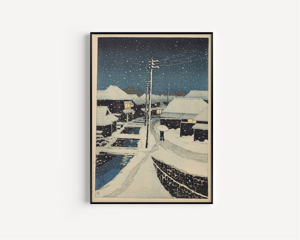 Kawase Hasui — Evening Snow at Terajima Village | Japanese Woodblock Print (Shin Hanga)