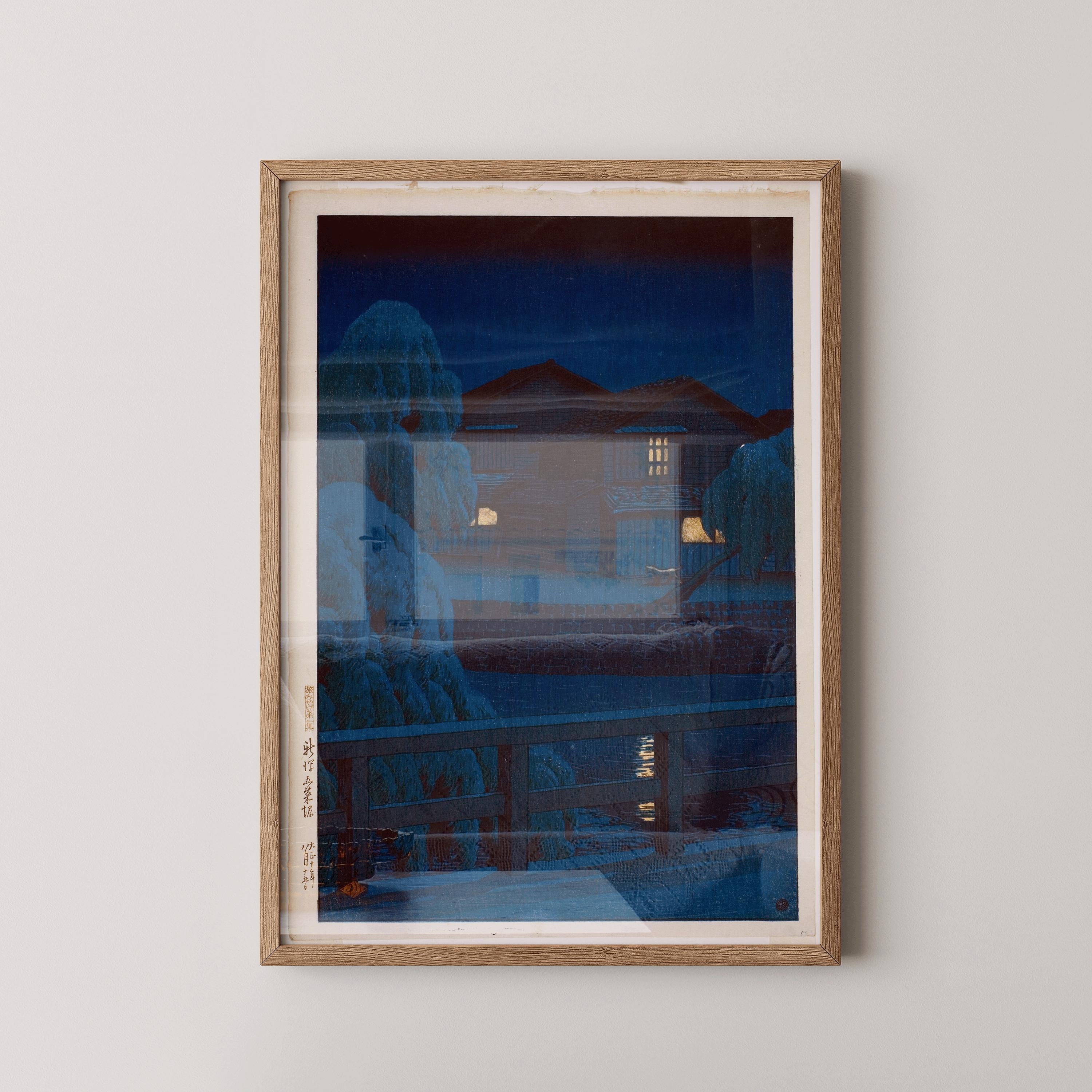 Kawase Hasui - Gosai Canal in Niigata | PREMIUM GICLÉE PRINT | Vintage Japanese Woodcut Art in Dark Blue (available handframed or unframed) - 9ArtPrints