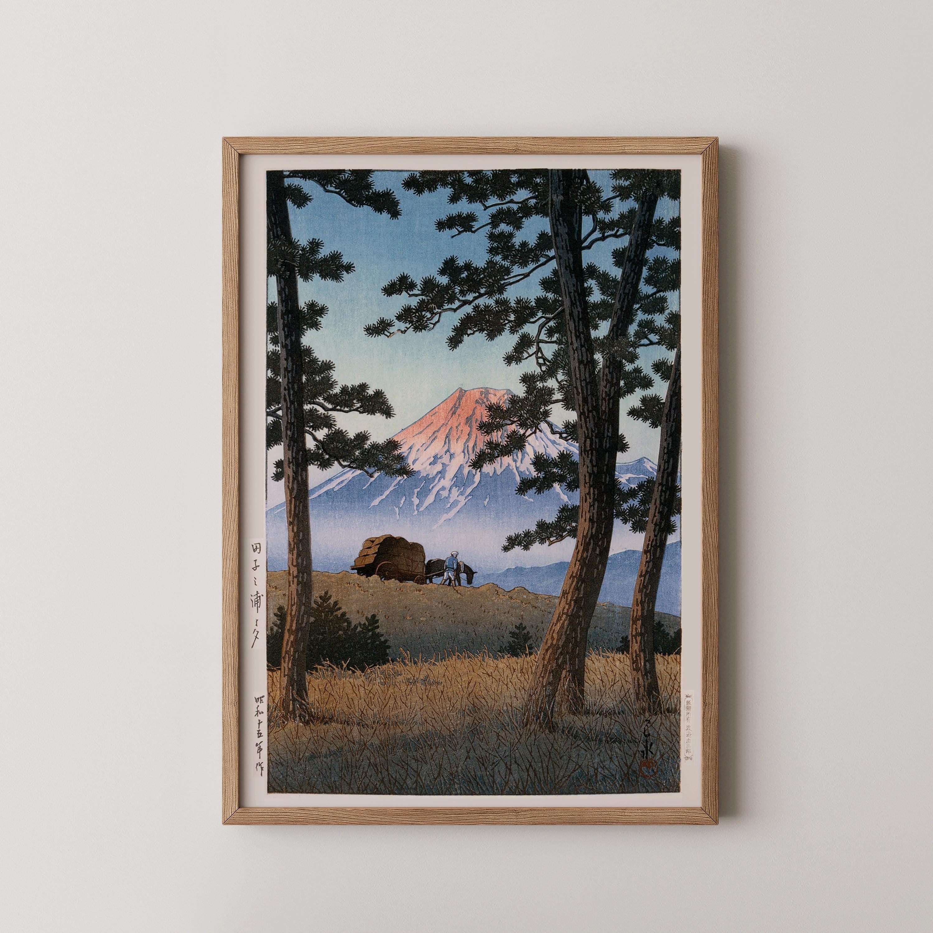 Kawase Hasui - Horse Cart with Fuji Mountain Backdrop | PREMIUM GICLÉE PRINT | Vintage Japanese Woodblock Art (available handframed) - 9ArtPrints