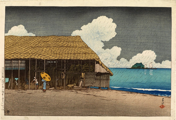 Kawase Hasui — Japanese Art Print: Seaside Cottage at Himi, Etchu Giclée, Studio Ghibli Style | Japanese Woodblock Print (Shin Hanga)