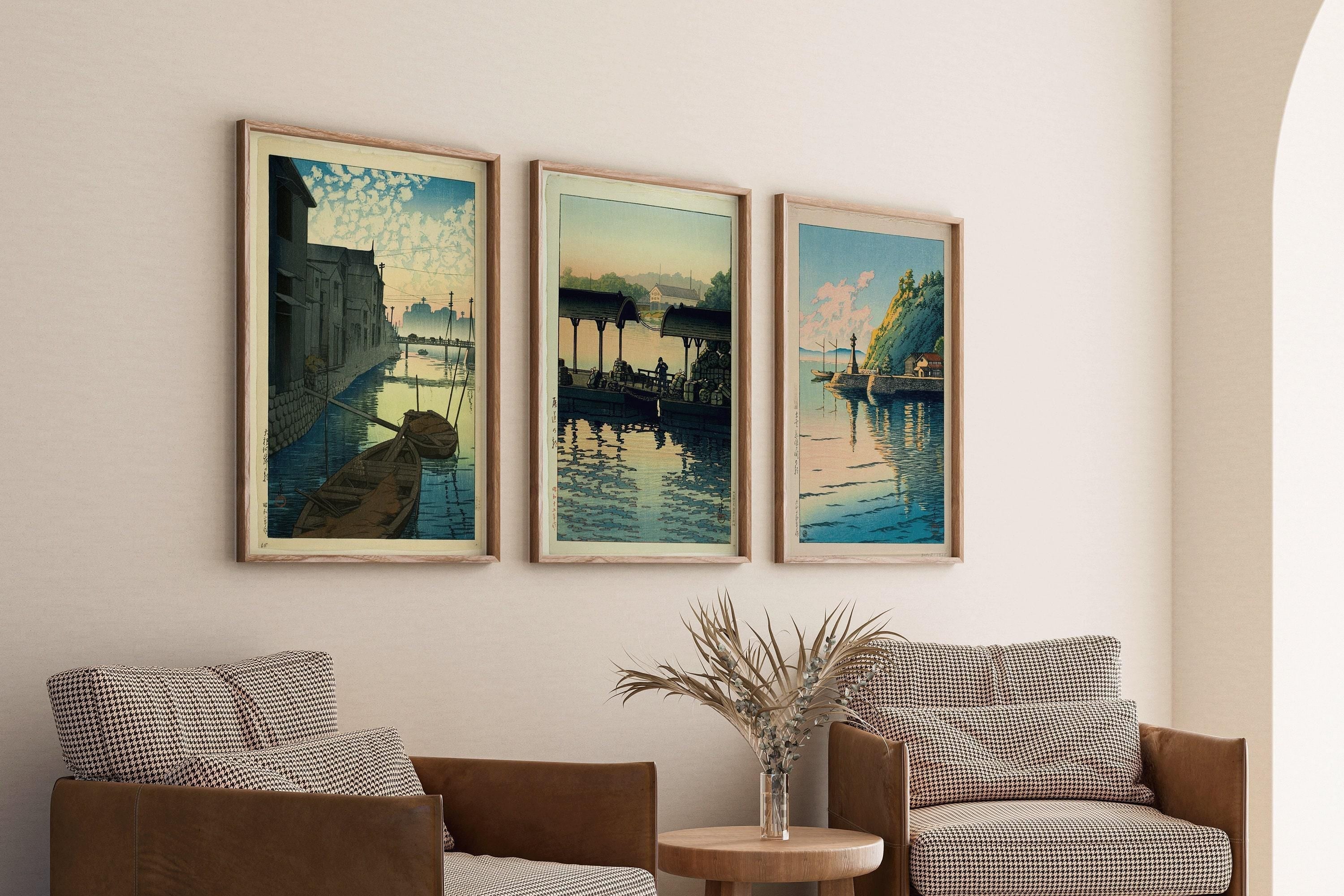 Kawase Hasui Japanese Art Print Trio: Dawn Theme, Framed Vintage Style - 9ArtPrints
