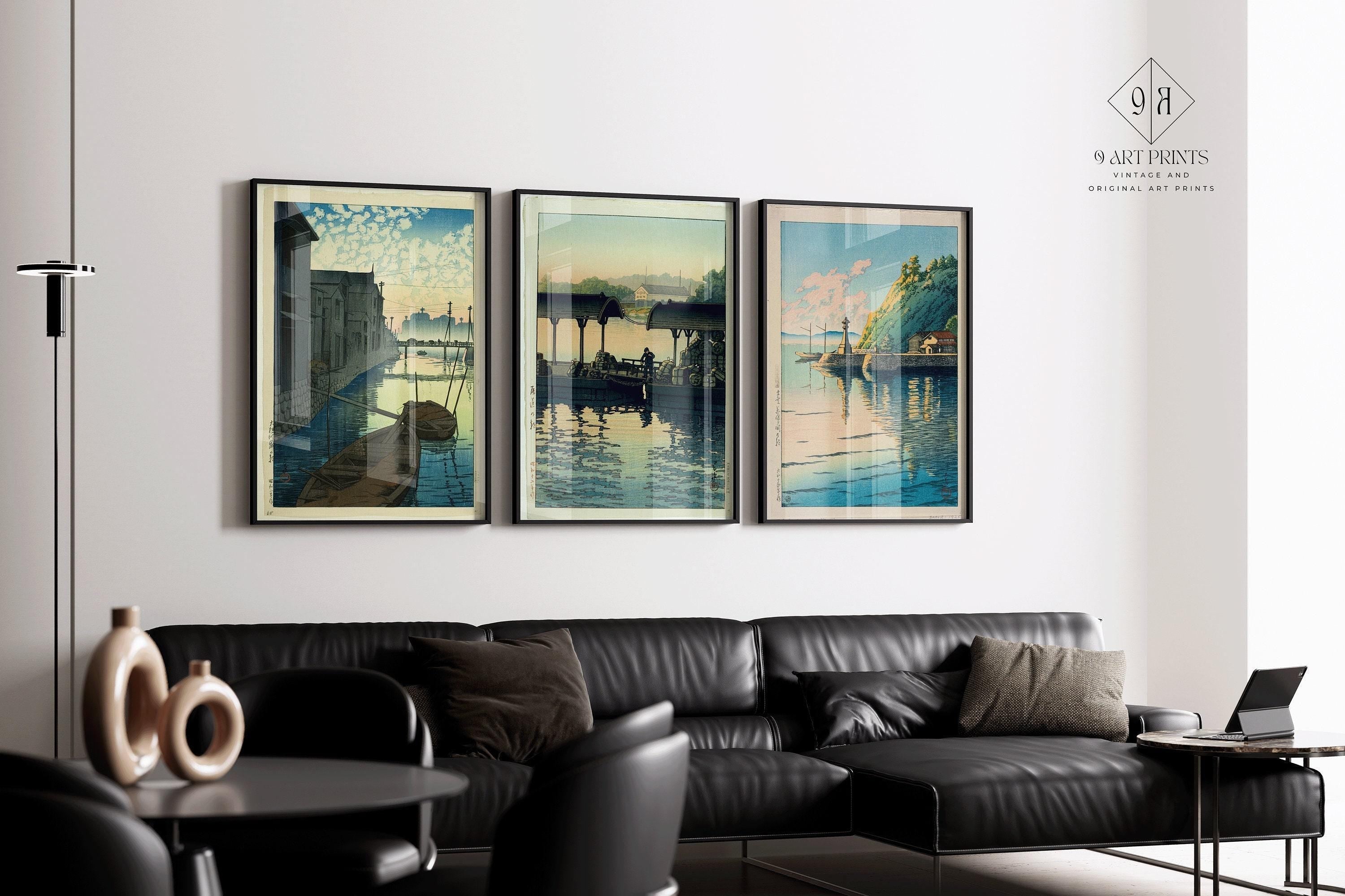 Kawase Hasui Japanese Art Print Trio: Dawn Theme, Framed Vintage Style - 9ArtPrints