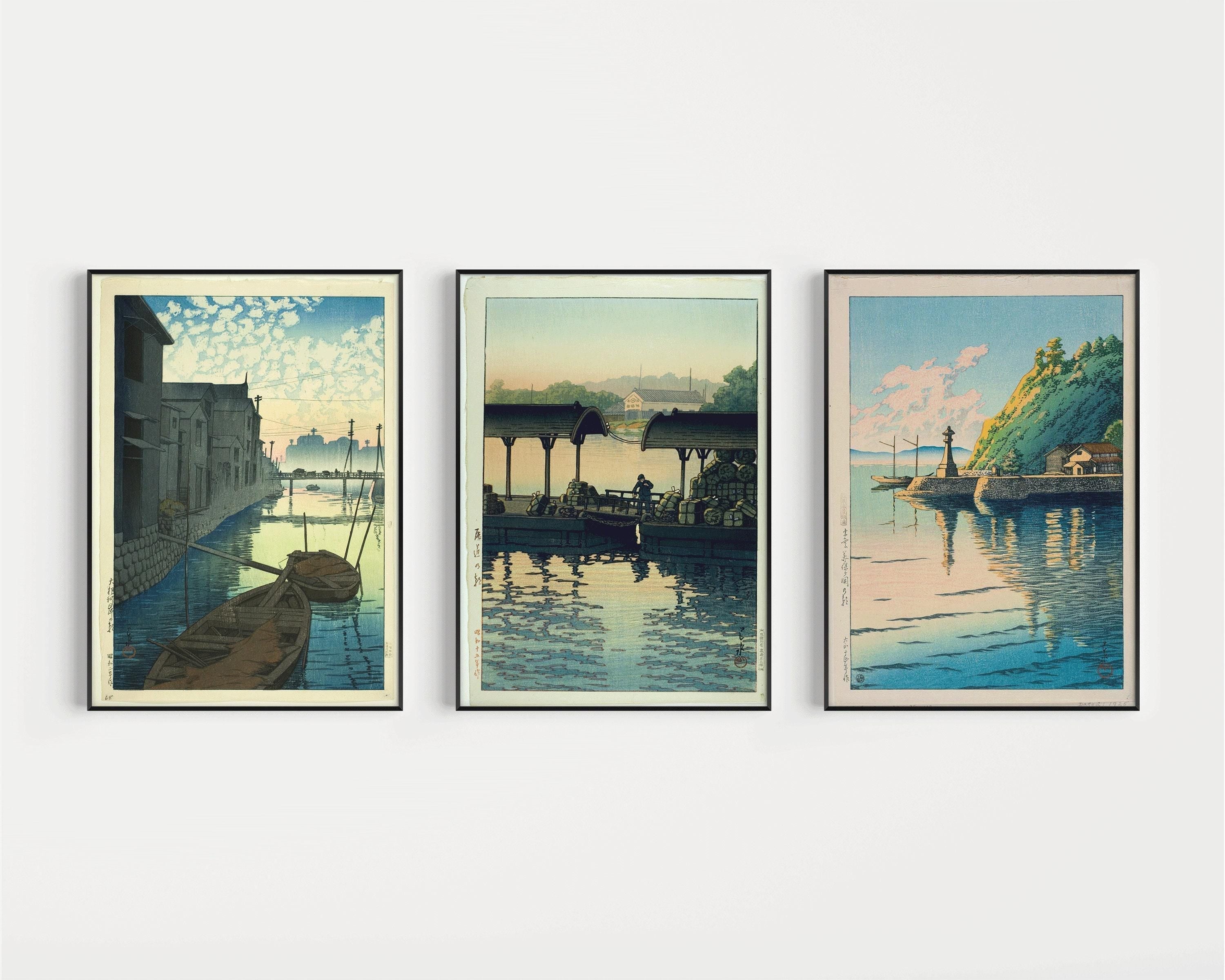 Kawase Hasui Japanese Art Print Trio: Dawn Theme, Framed Vintage Style - 9ArtPrints