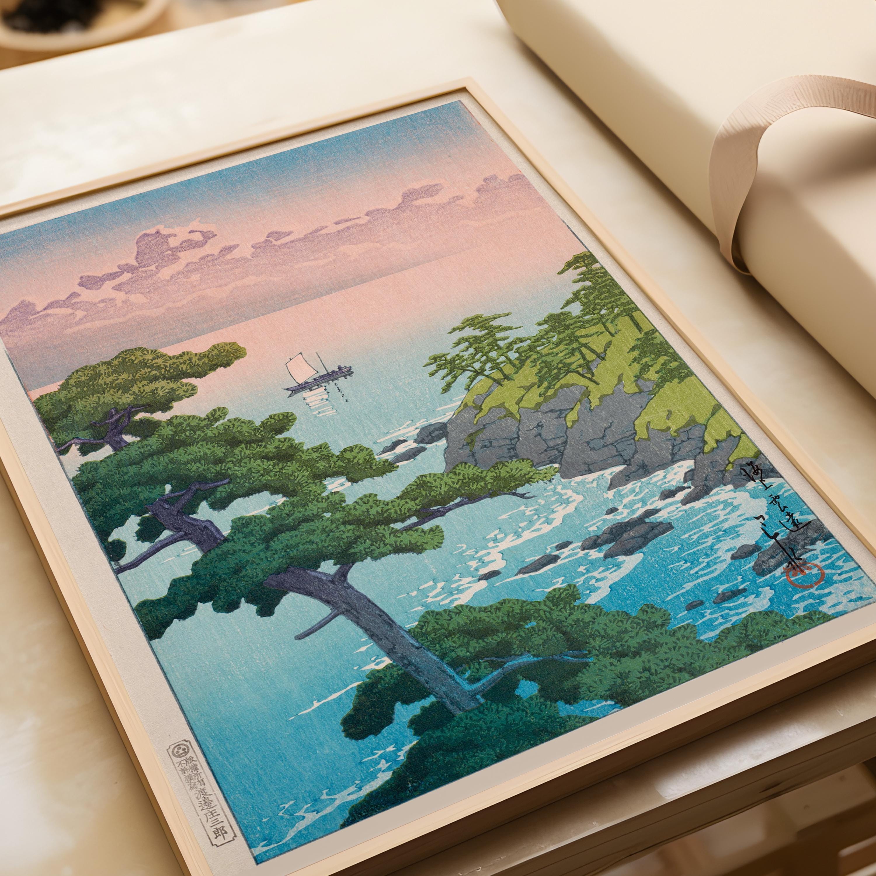 Kawase Hasui Japanese Woodblock Print: Distant Clouds Over The Sea - 9ArtPrints