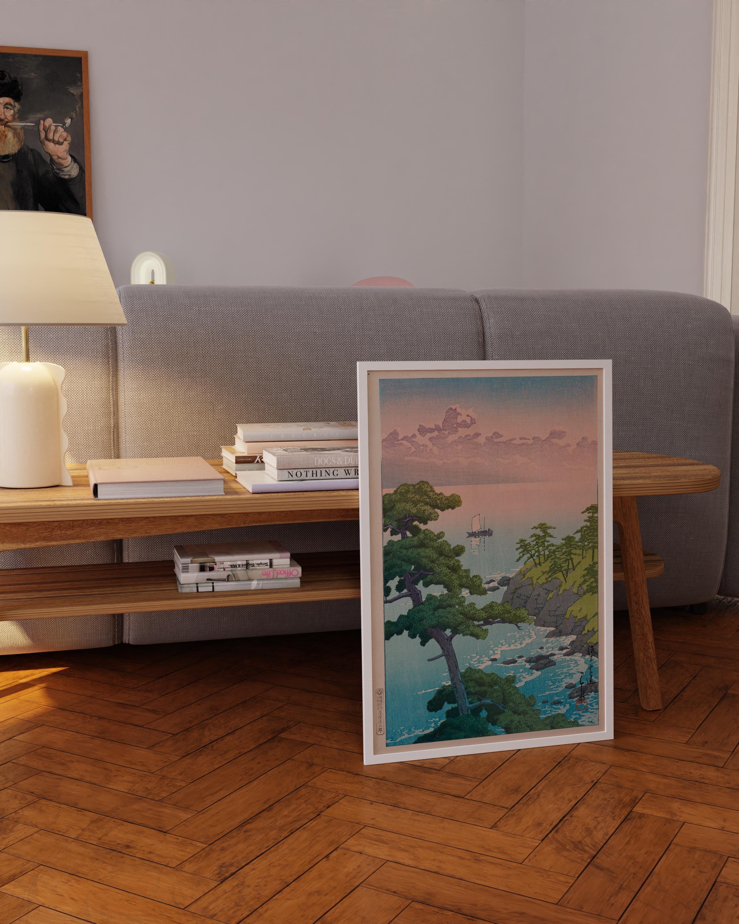 Kawase Hasui Japanese Woodblock Print: Distant Clouds Over The Sea - 9ArtPrints