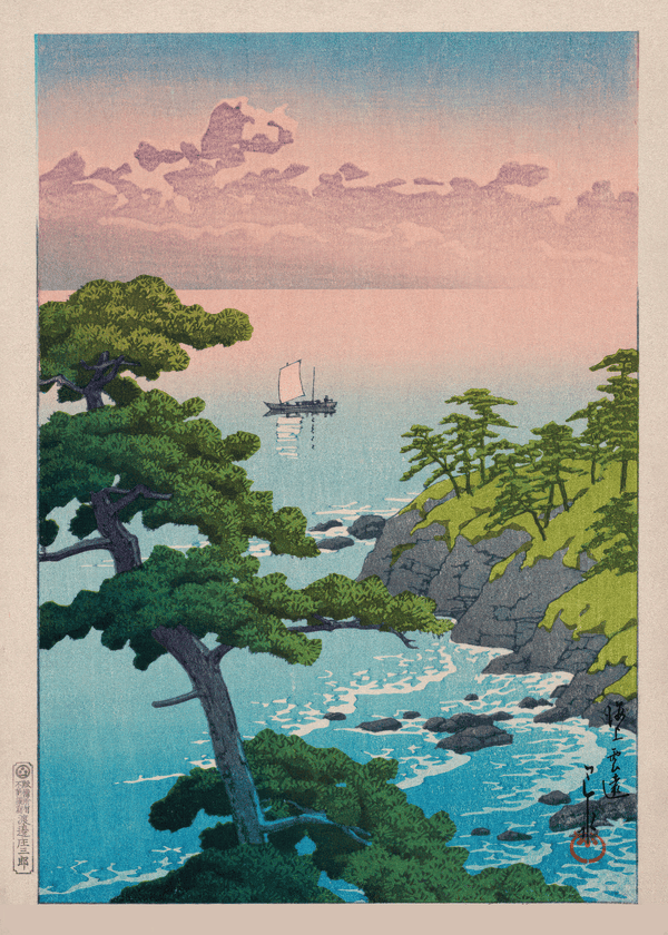 Kawase Hasui — Japanese Woodblock Print: Distant Clouds Over The Sea | Japanese Woodblock Print (Shin Hanga)