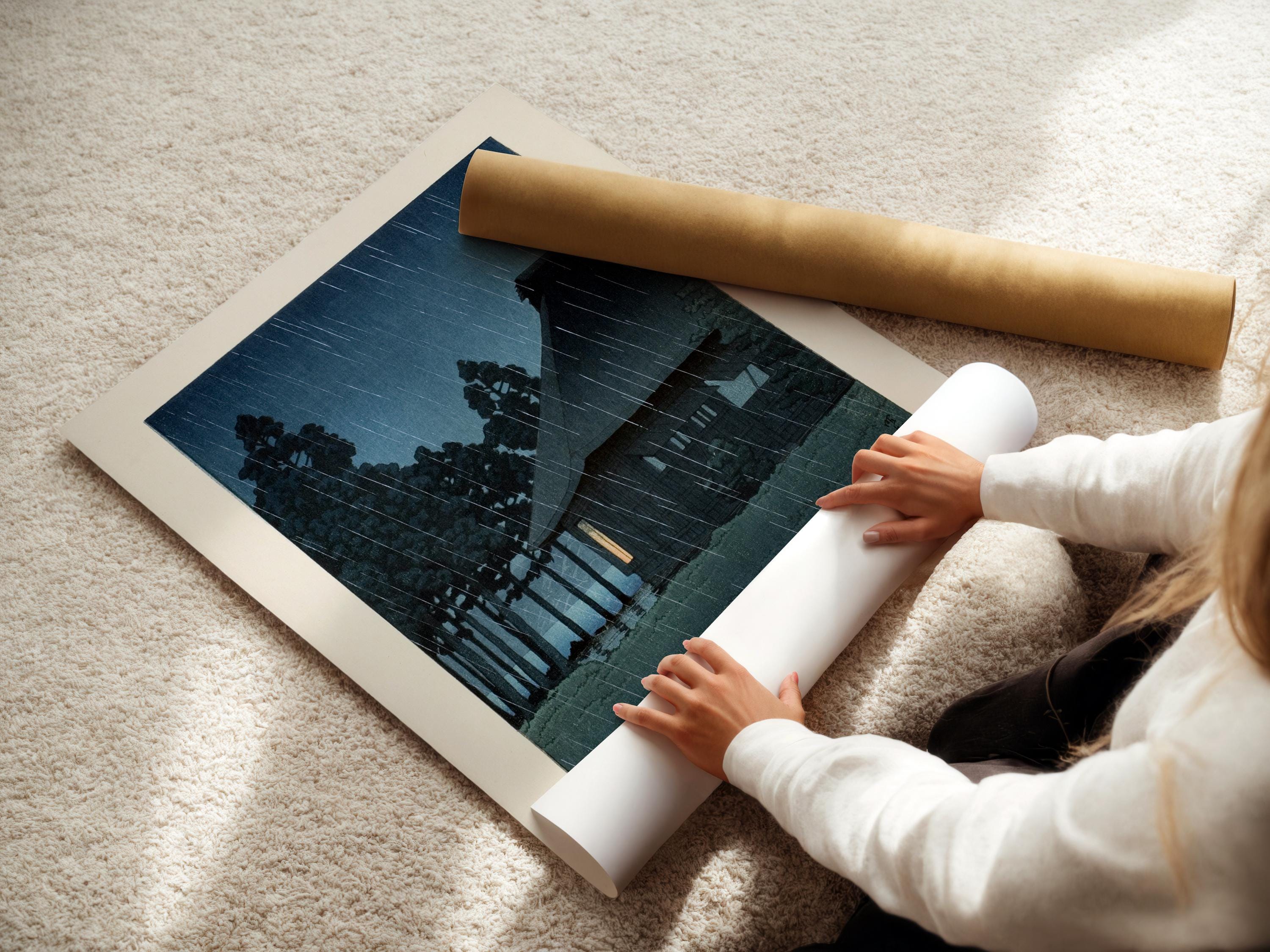 Kawase Hasui Japanese Woodblock Print: Lakeside Tearoom, Night Rain - 9ArtPrints