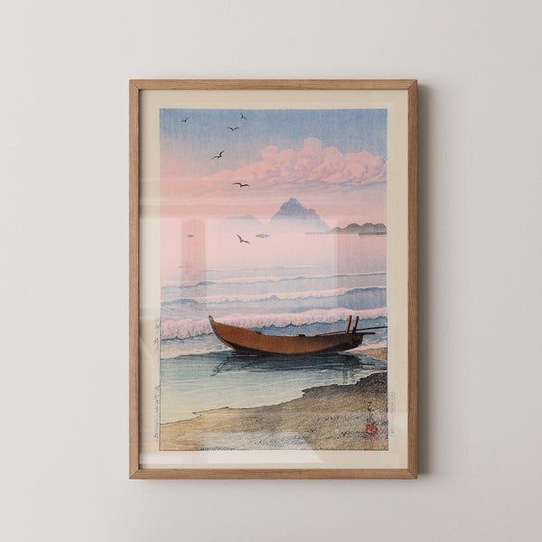 Kawase Hasui — Japanese Woodcut Print: Boat on Shore at Boshu (Framed or Unframed) | Japanese Woodblock Print (Shin Hanga)